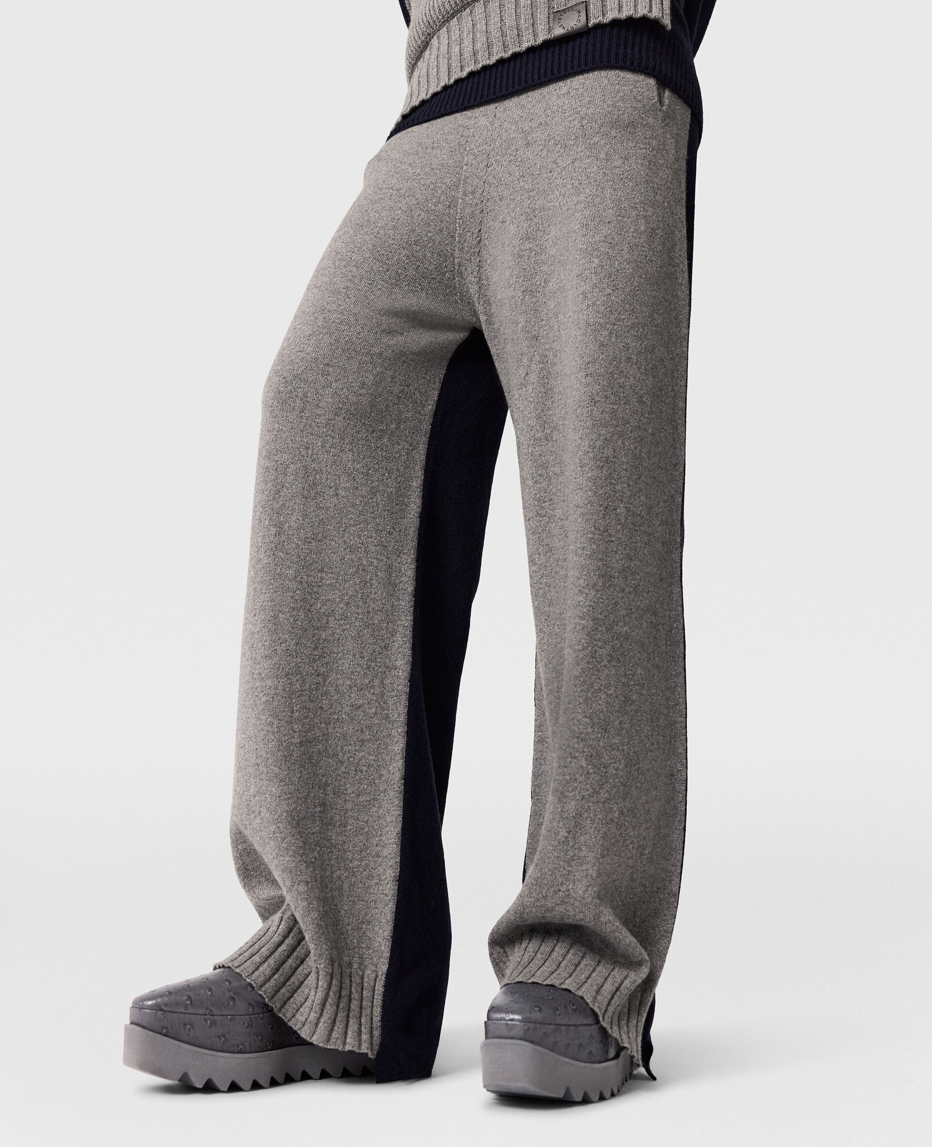 Wide-Leg Contrast Panel Trousers-Blue-large image number 3