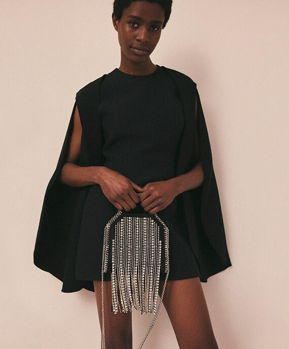 Women BLACK Crystal Fringe Falabella Tiny Tote Bag | Stella