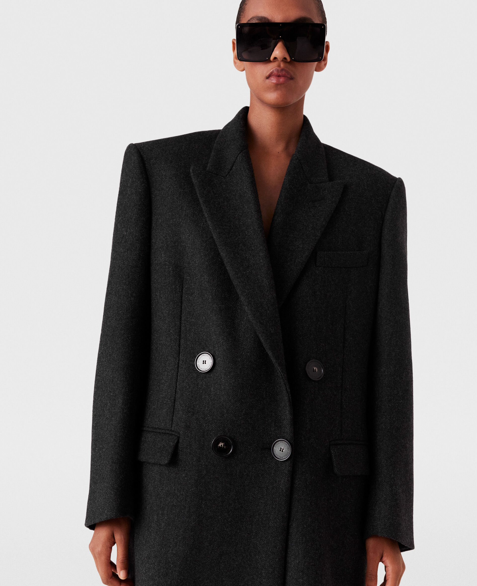 Double Breasted Wool Long Coat-Grey-large image number 3