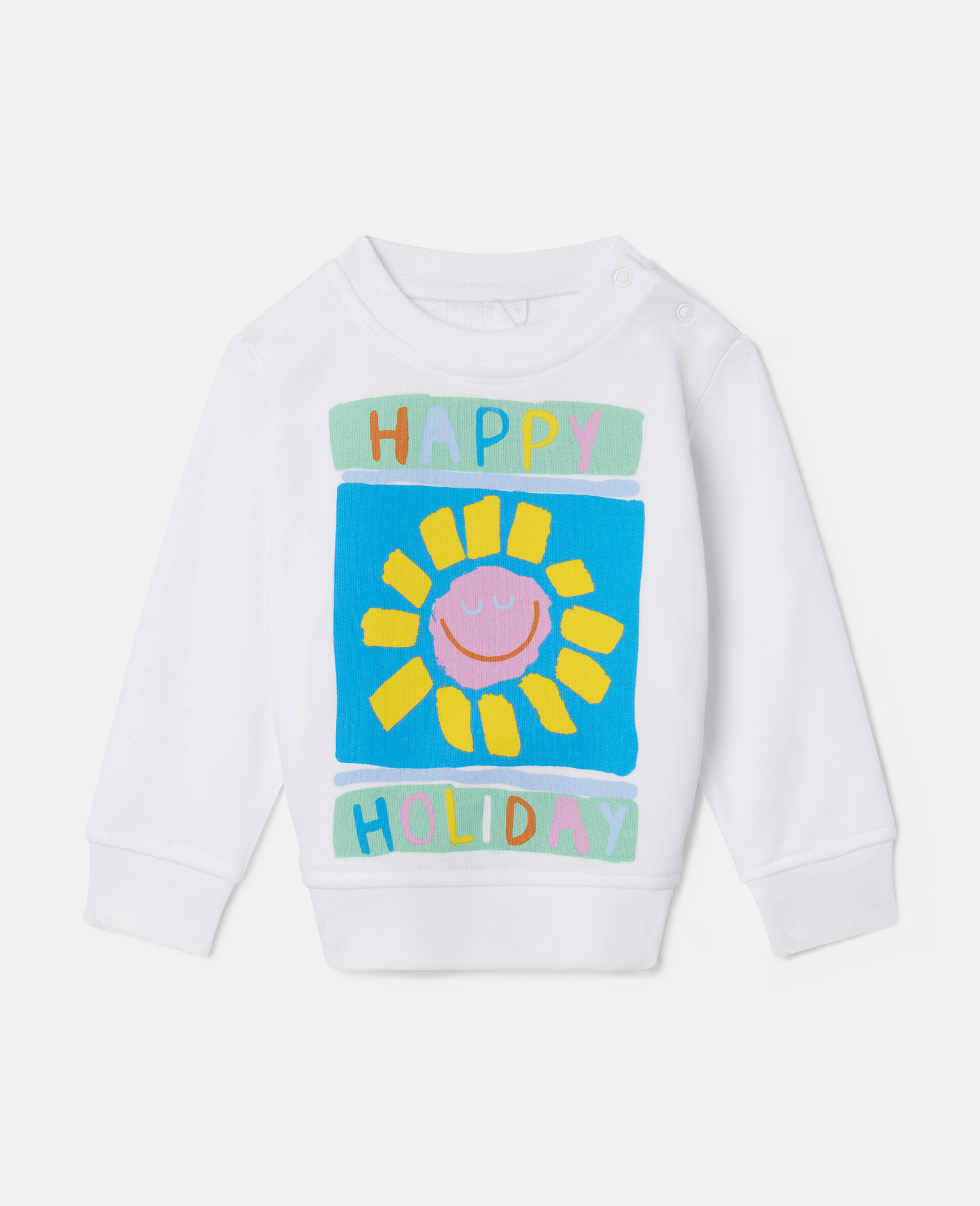 Sweatshirt mit „Happy Holiday“-Motiv-Weiß-medium