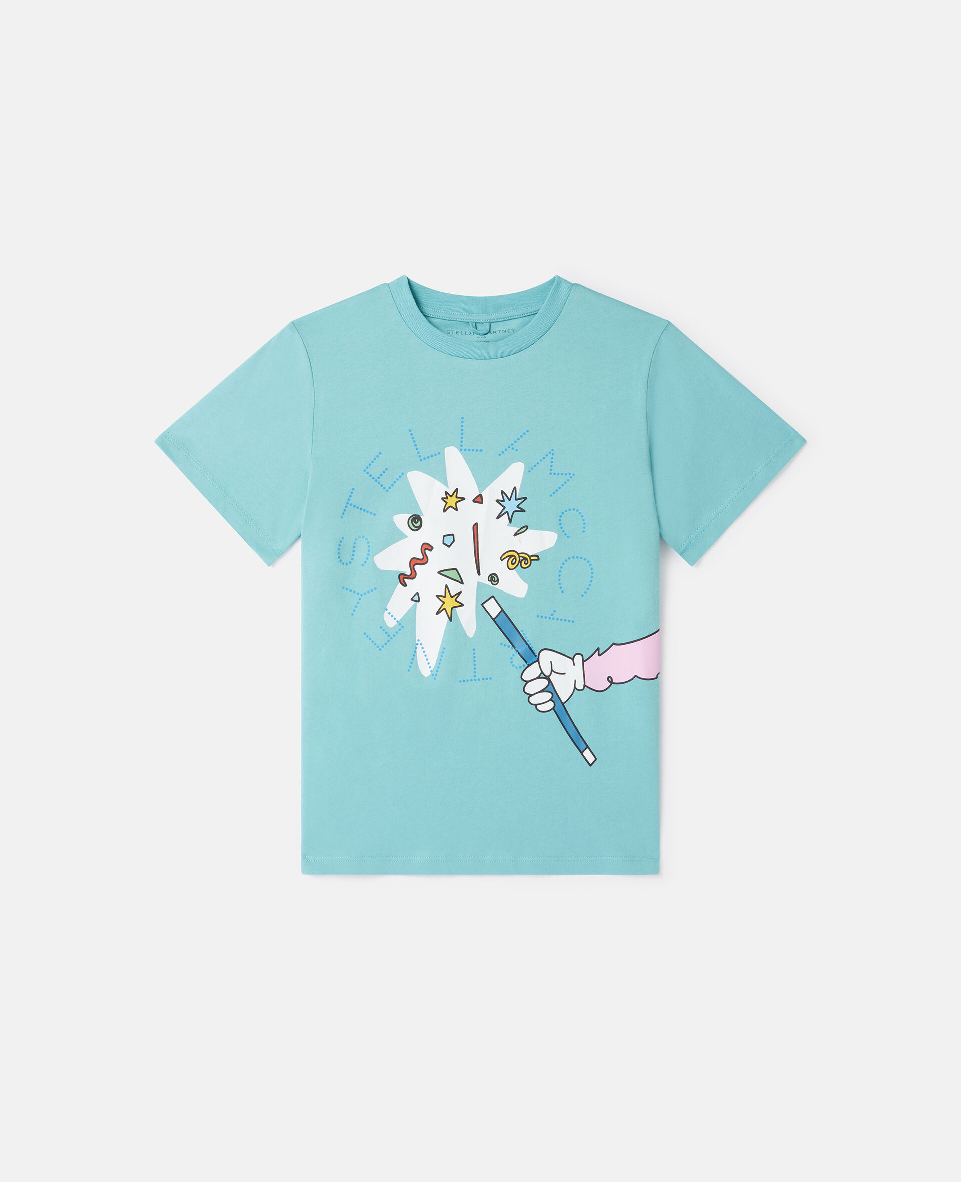 T shirt graphique a col ras du cou avec lapin de magicien-Bleu-large image number 0