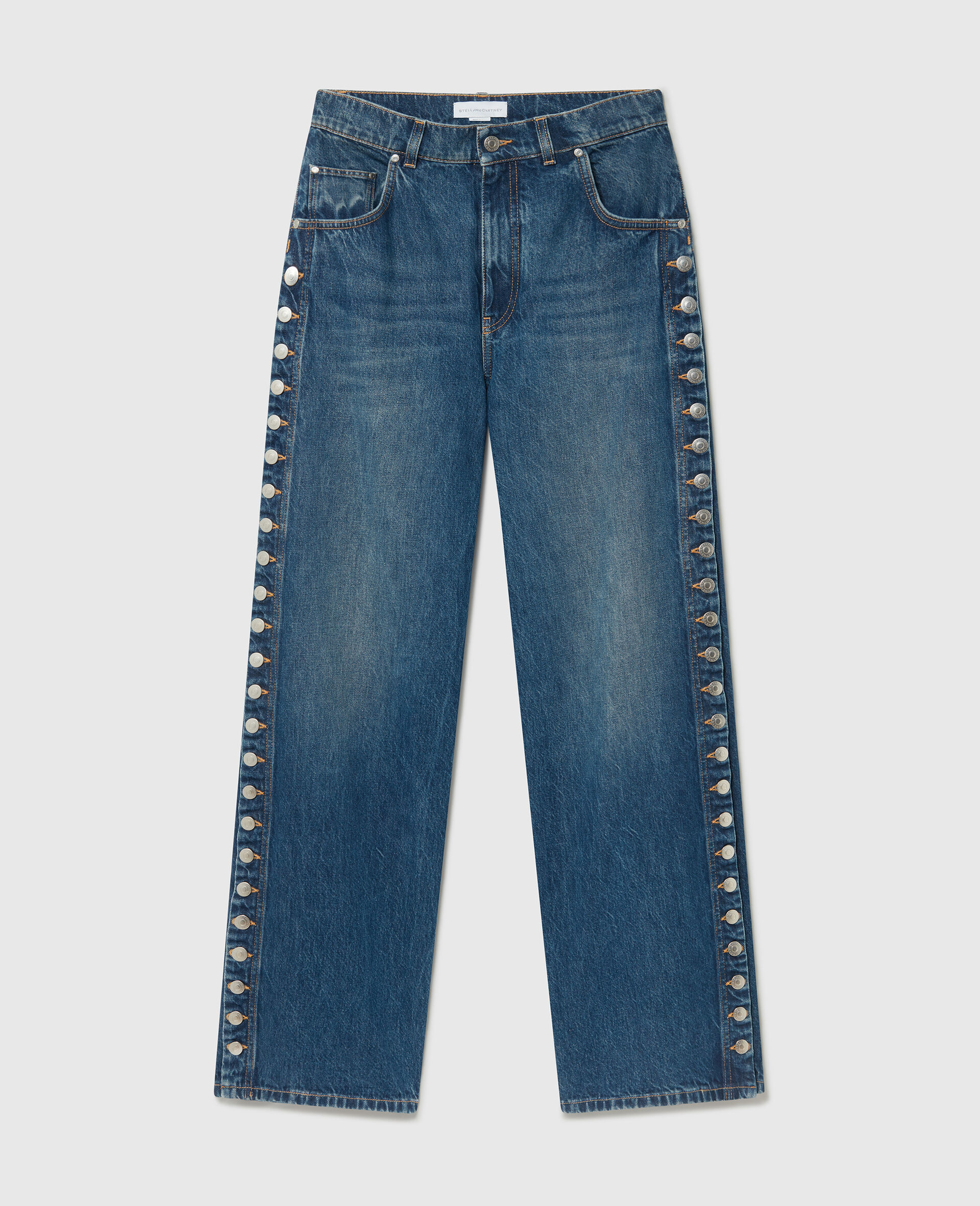 Popper-Studded Straight-Leg Jeans-Blue-large image number 0