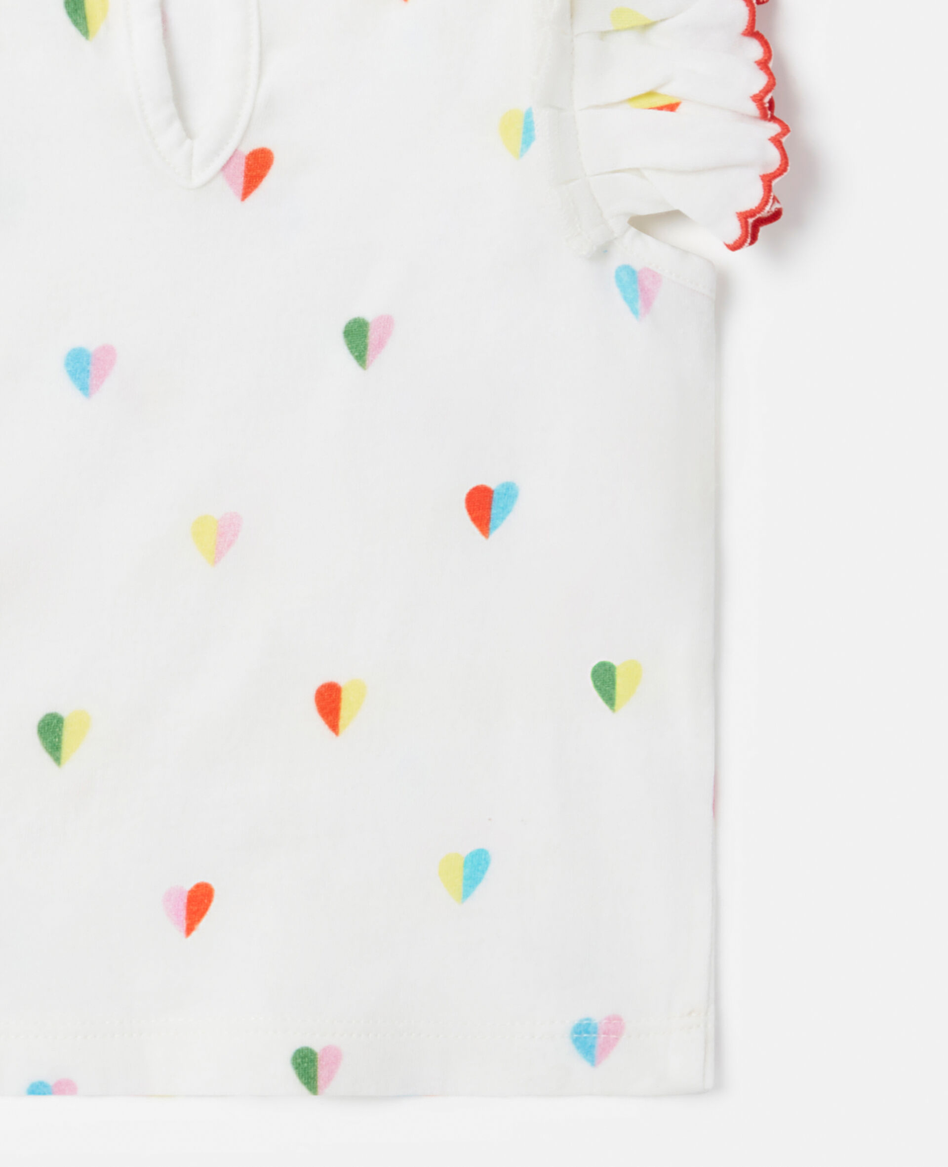 Heart Print Scallop Trim T-Shirt-White-large image number 3