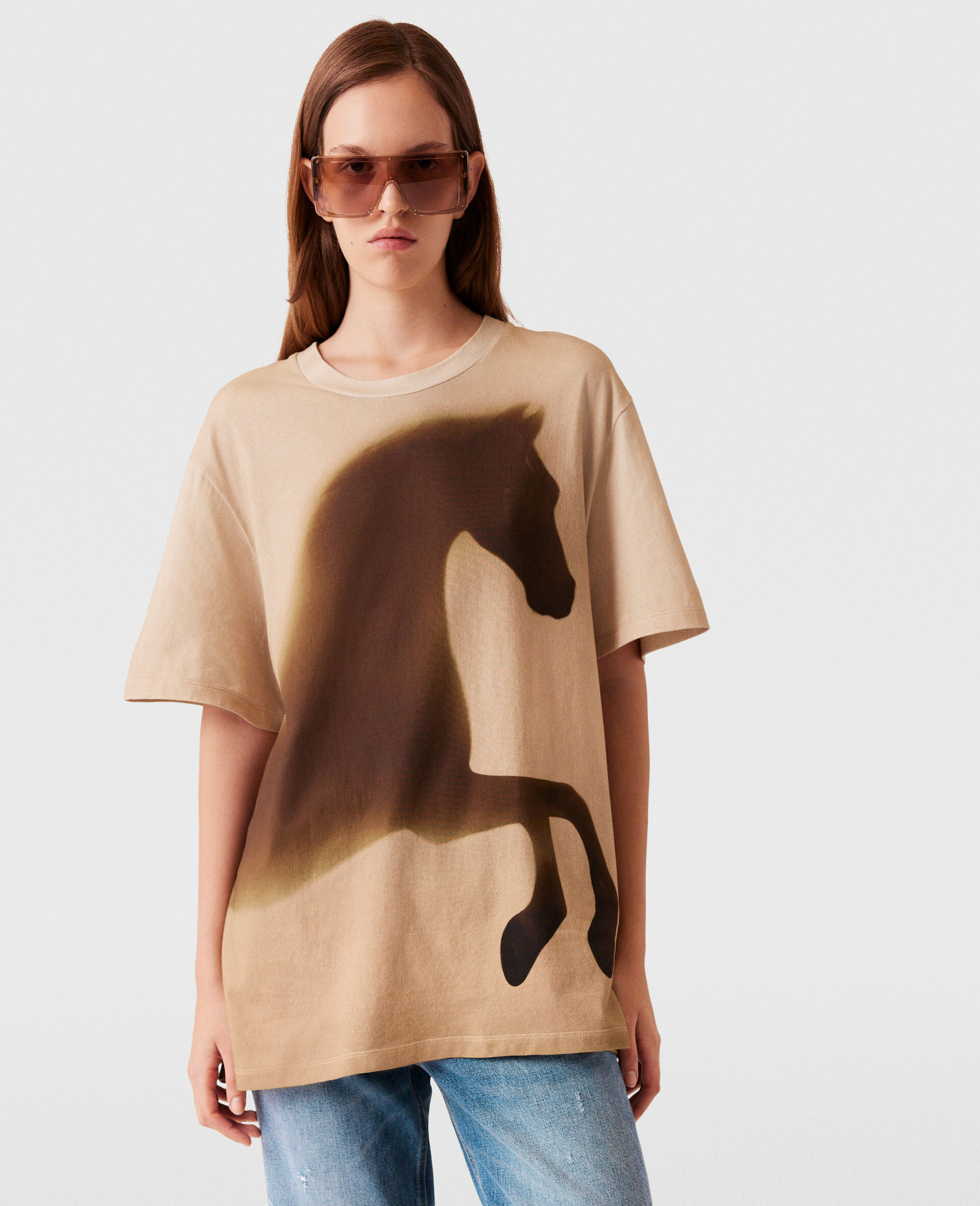 Horse Graphic Cotton T-Shirt-Brown-large Horse Graphic Cotton T-Shirt-Brown-large image number 2