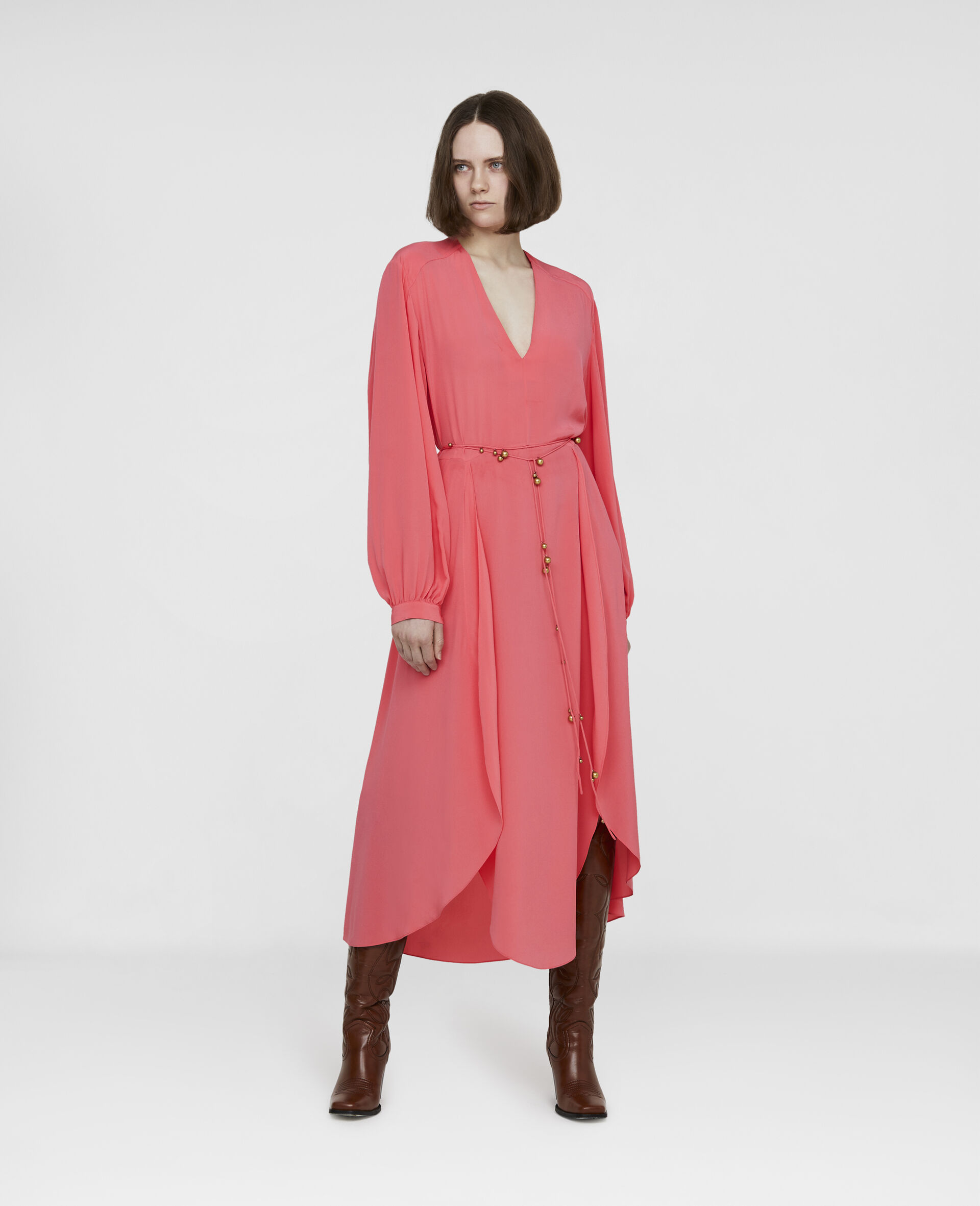 Crepe De Chine Silk Dress-Pink-large image number 1