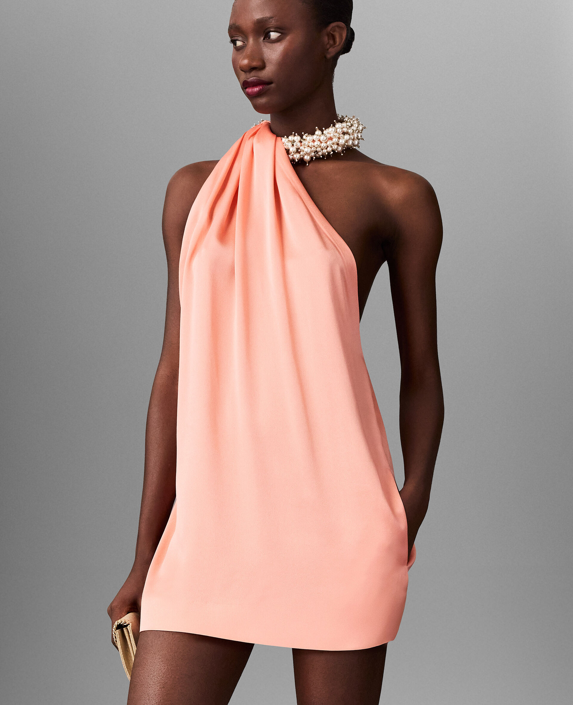 Bead-Embellished Twisted Mini Dress-Pink-large image number 5