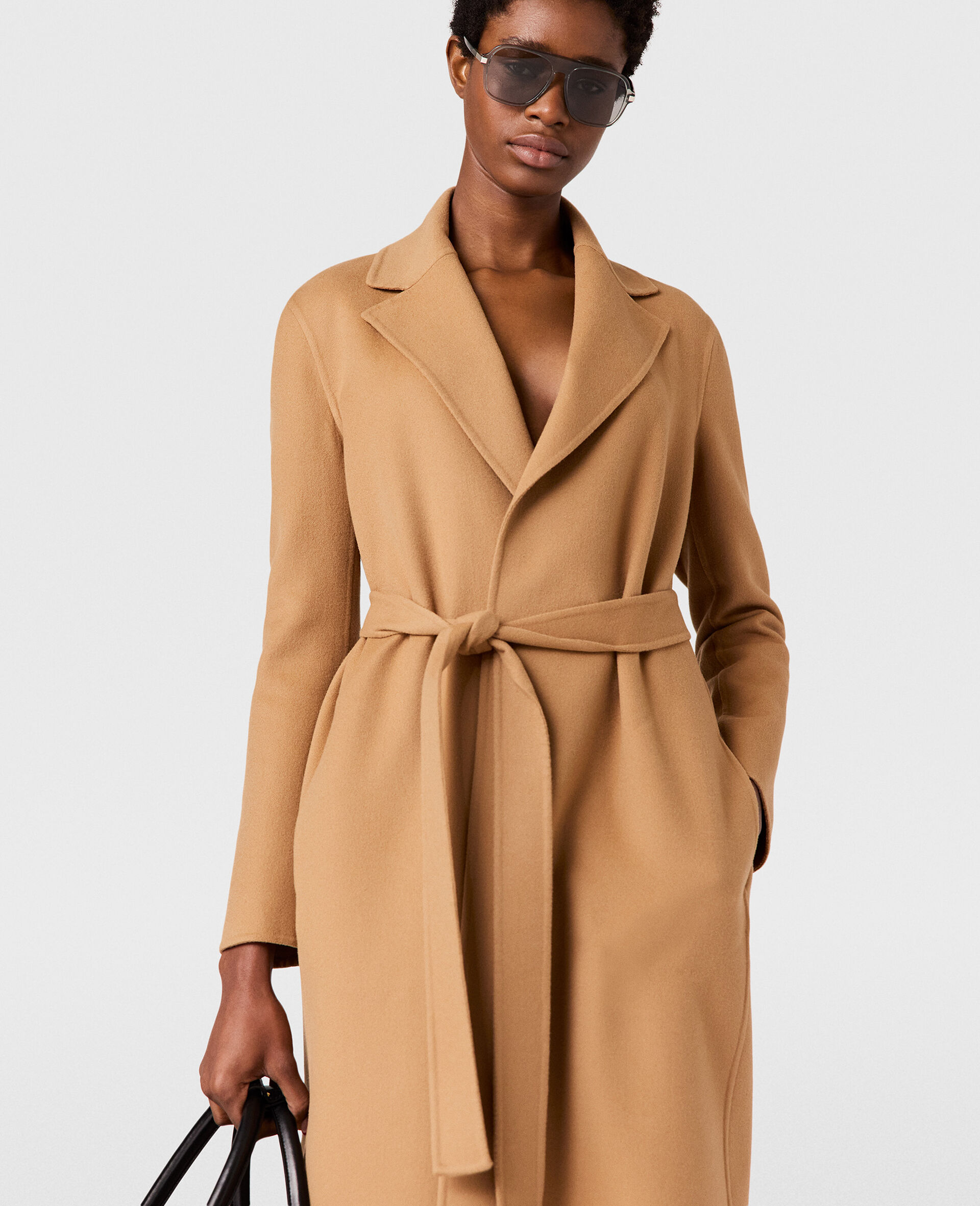 Double-Faced Belted  Coat-Brown-large image number 4
