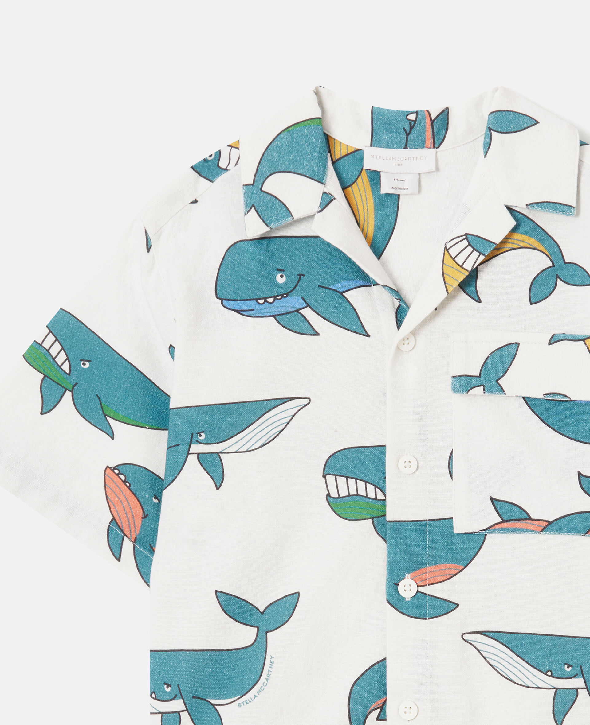 Whale Print Cotton Shirt-White-medium