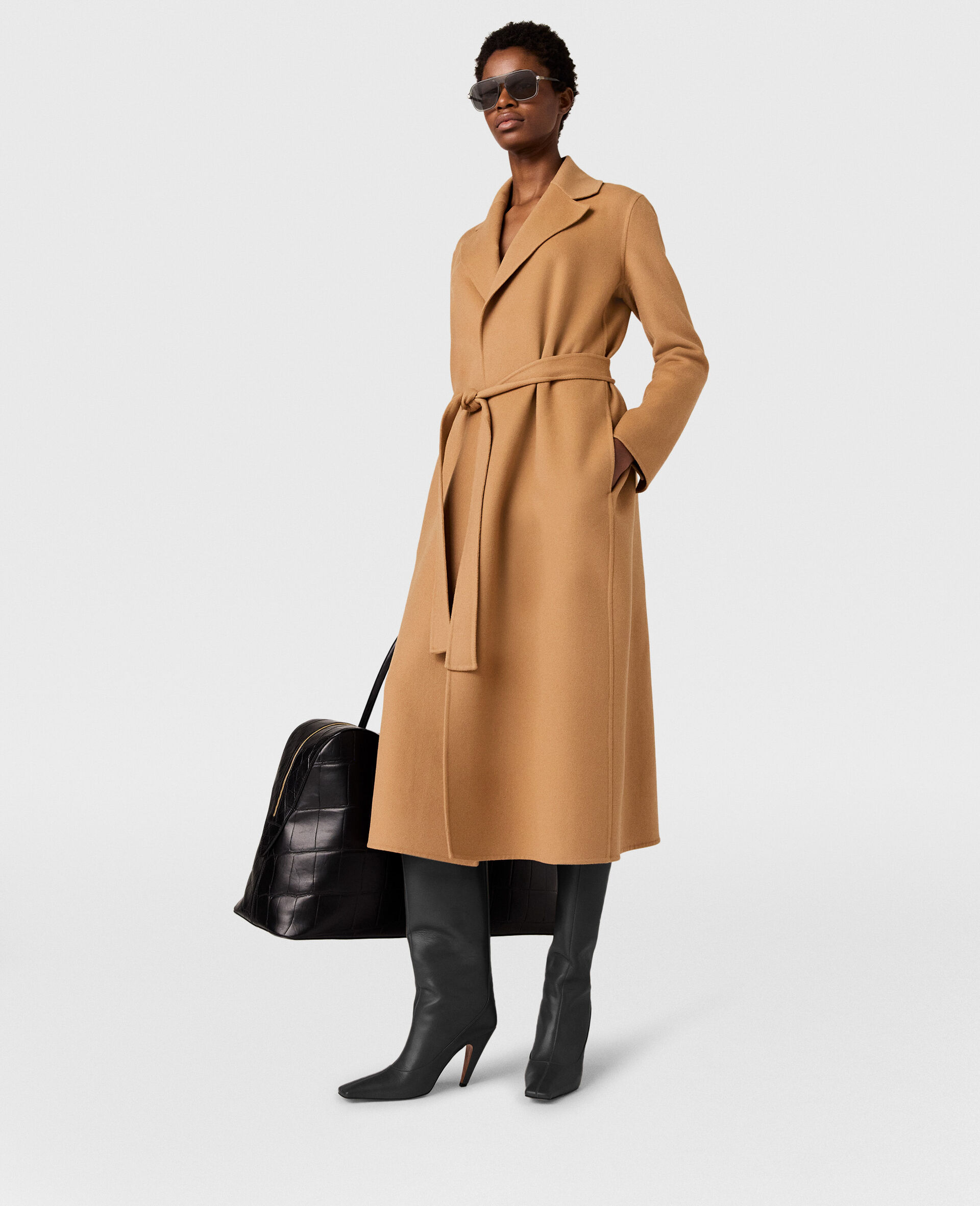 Double-Faced Belted Trench Coat-Brown-model