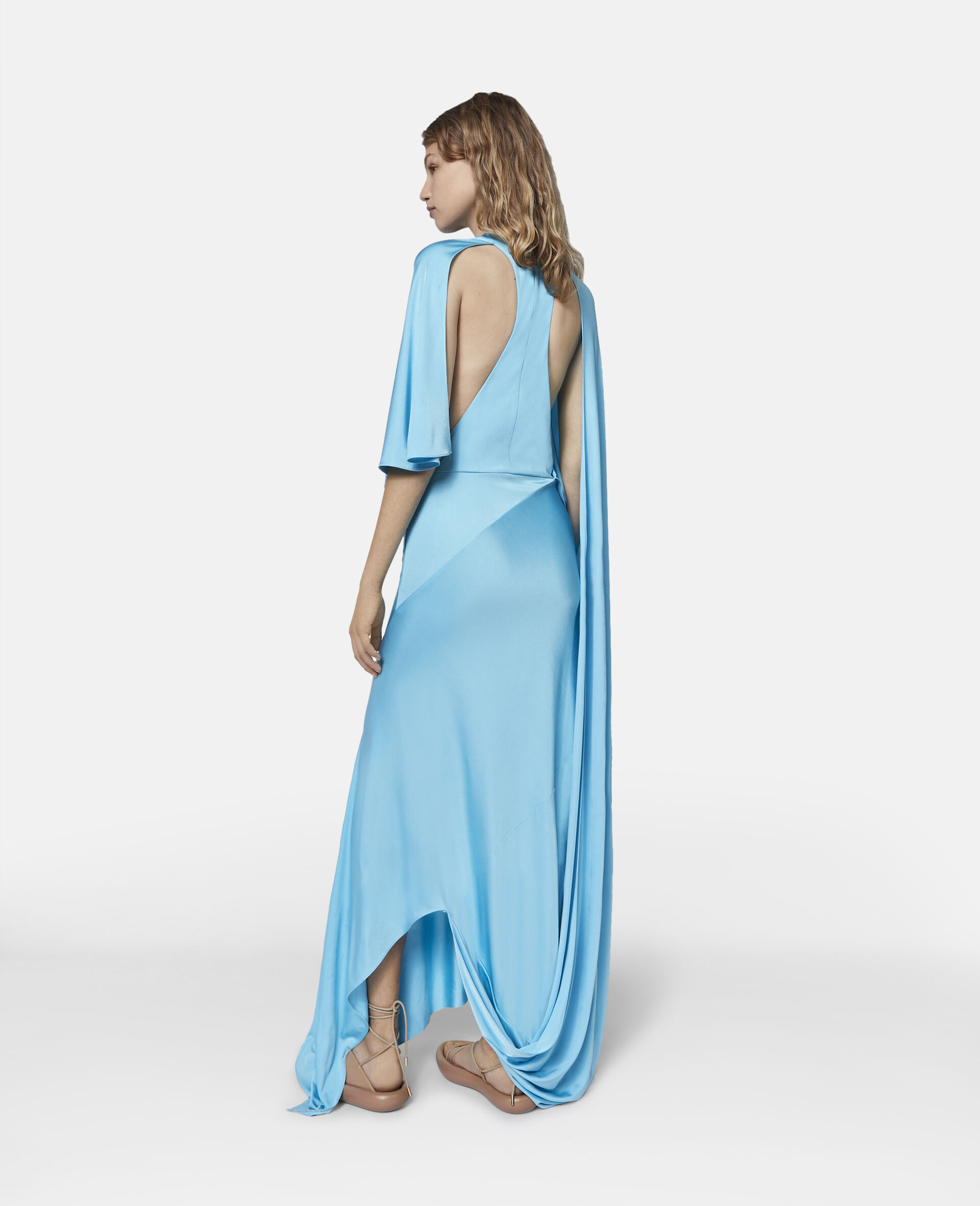 Asymmetric Cape Sleeve Dress-Black-large image number 4