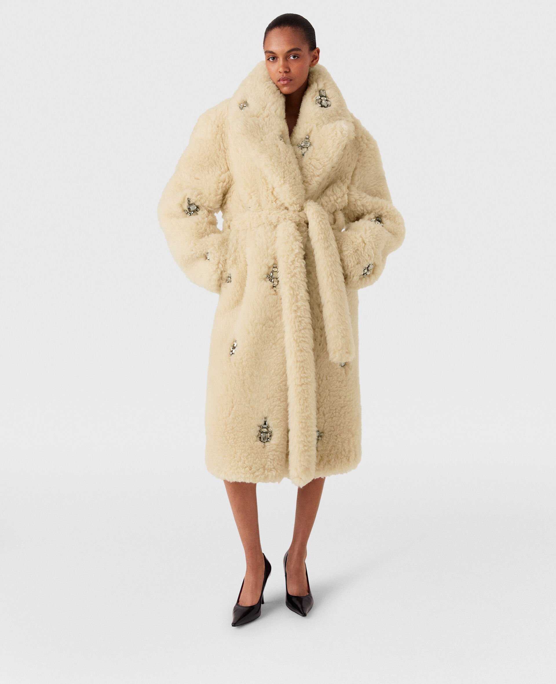 Crystal Embellished Plush Teddy Coat-Cream-large image number 6