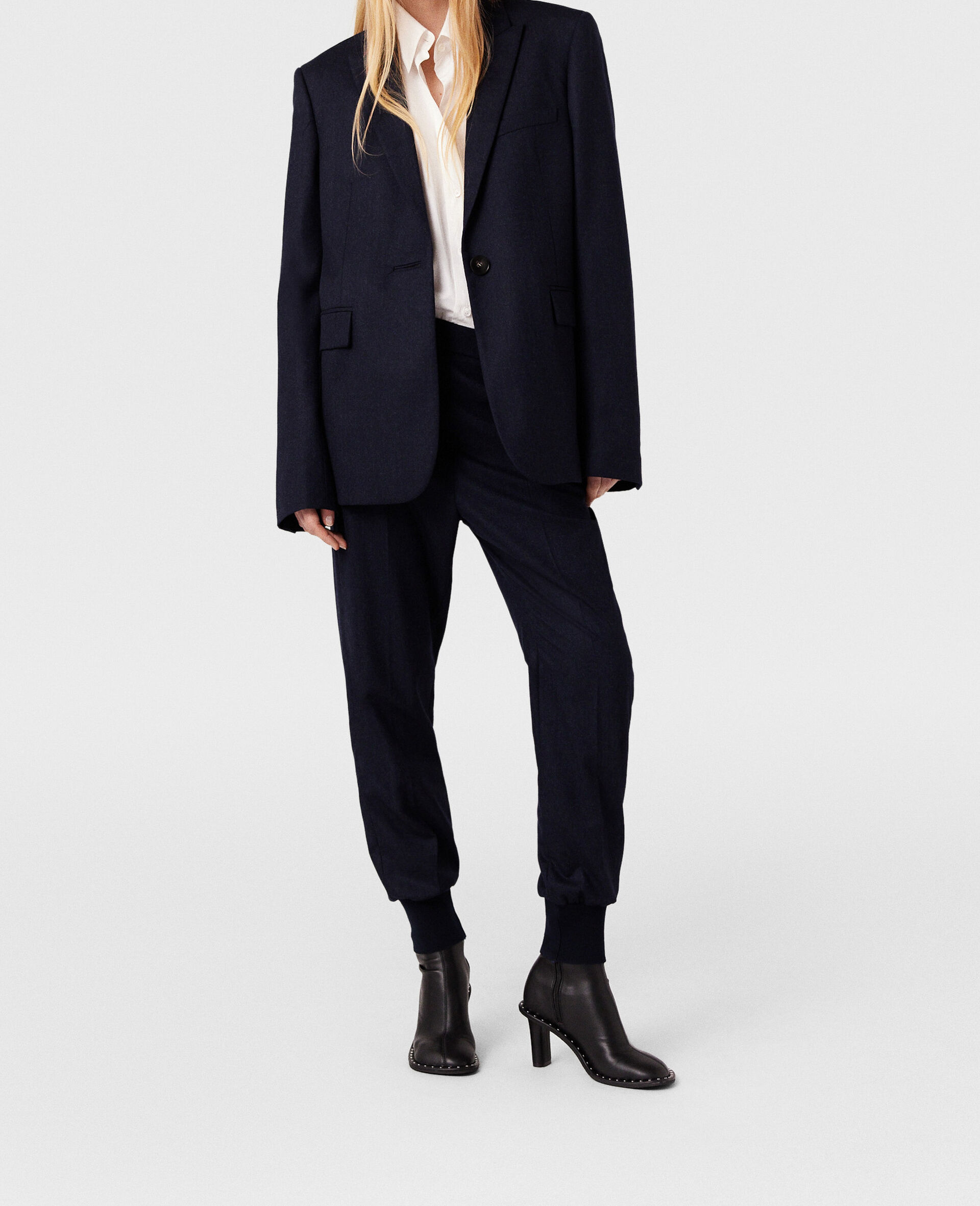 Pantalon de jogging elastique en laine-Bleu-model