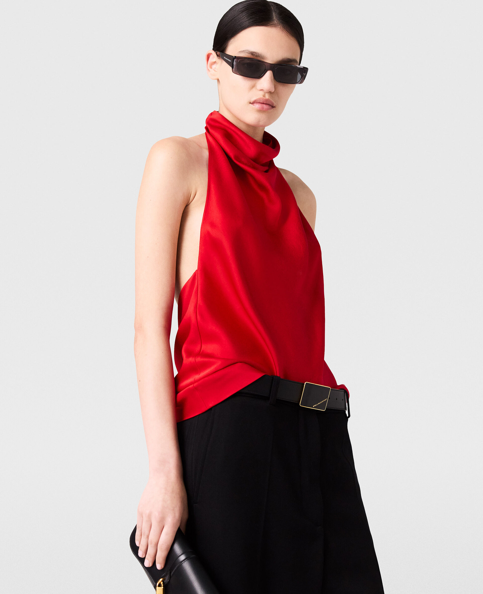 Sleeveless Halterneck Top-Red-model