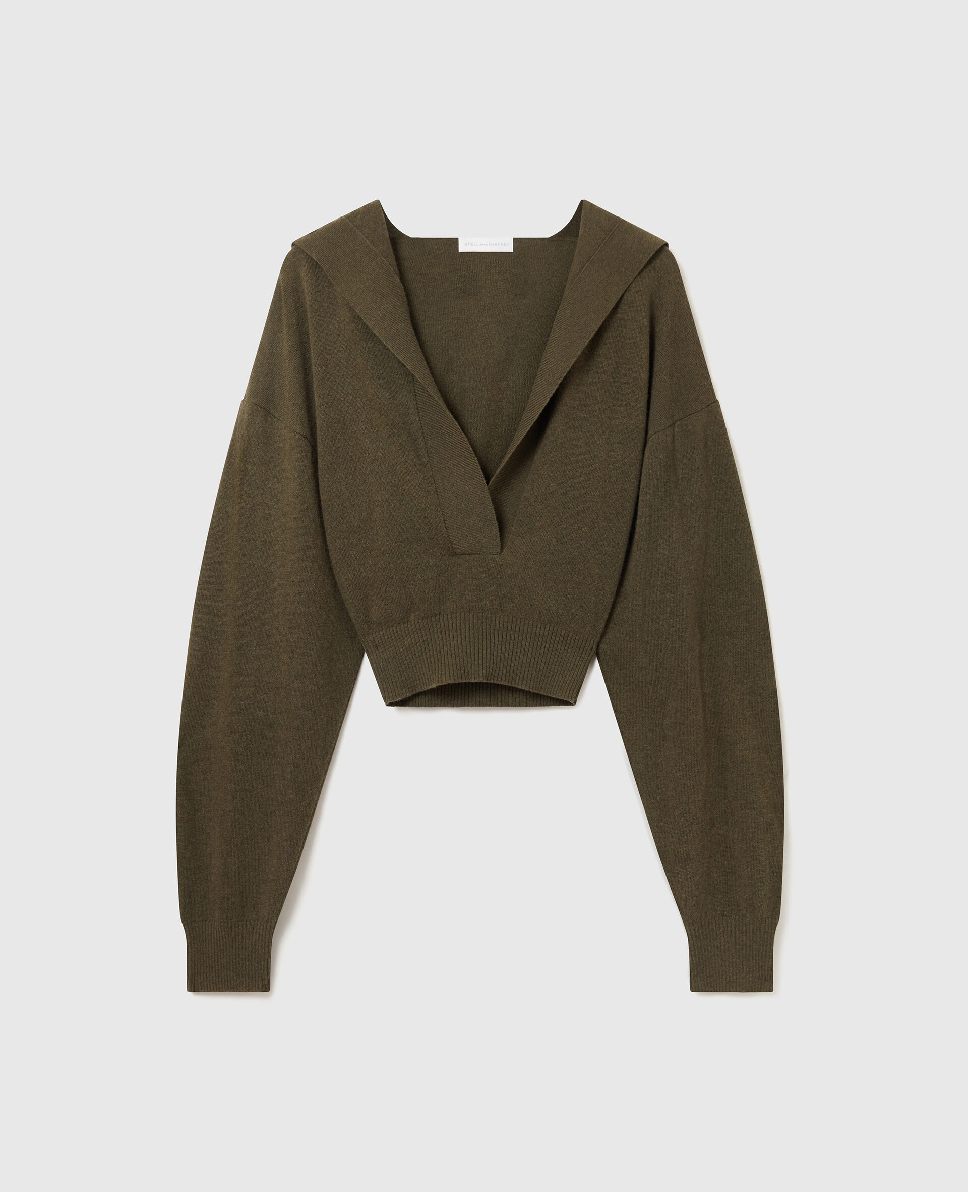 Maglia Cropped a Maniche Lunghe con Cappuccio-Verde-medium