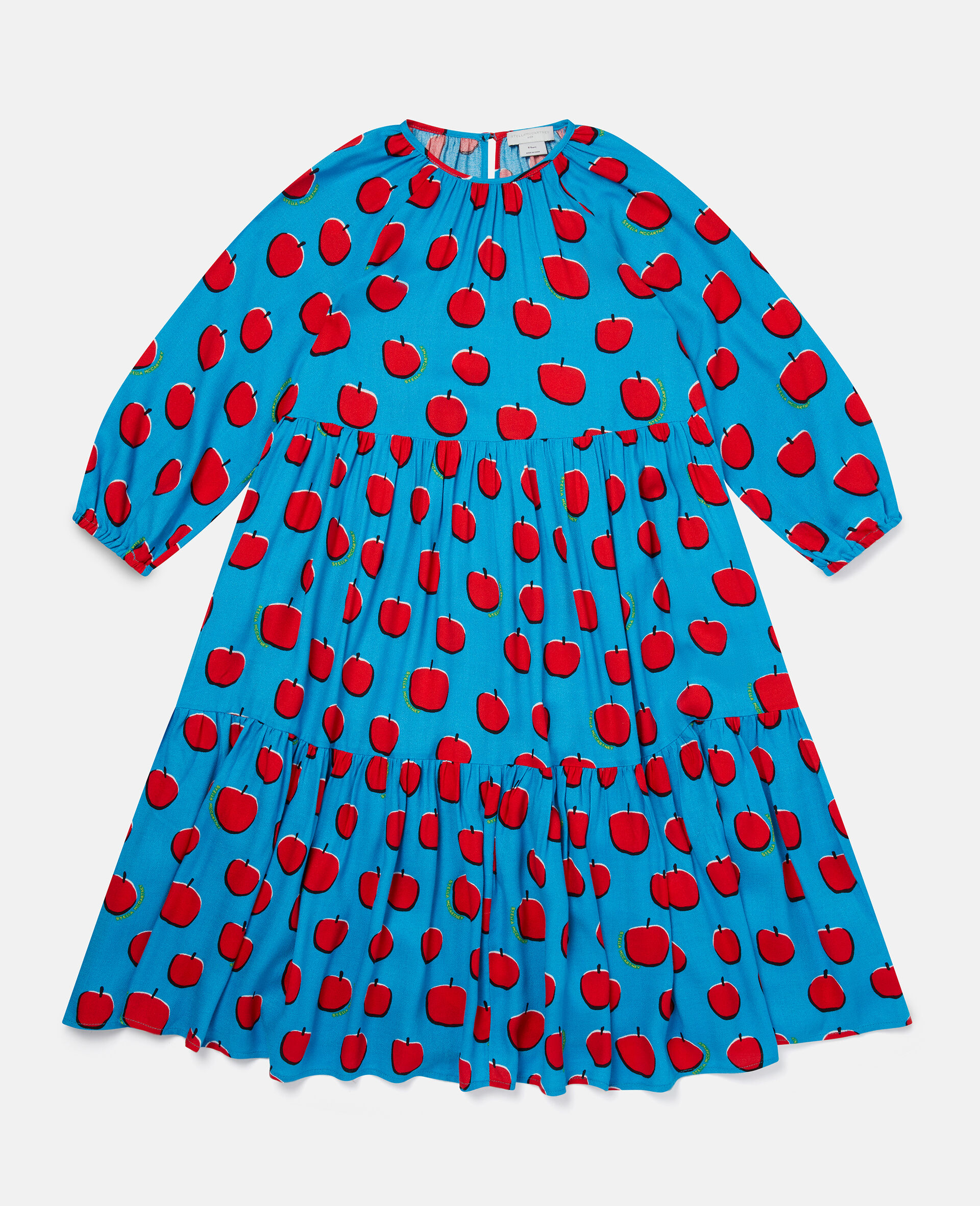 Crepe-Kleid mit Apfeldruck-Blau-large image number 0