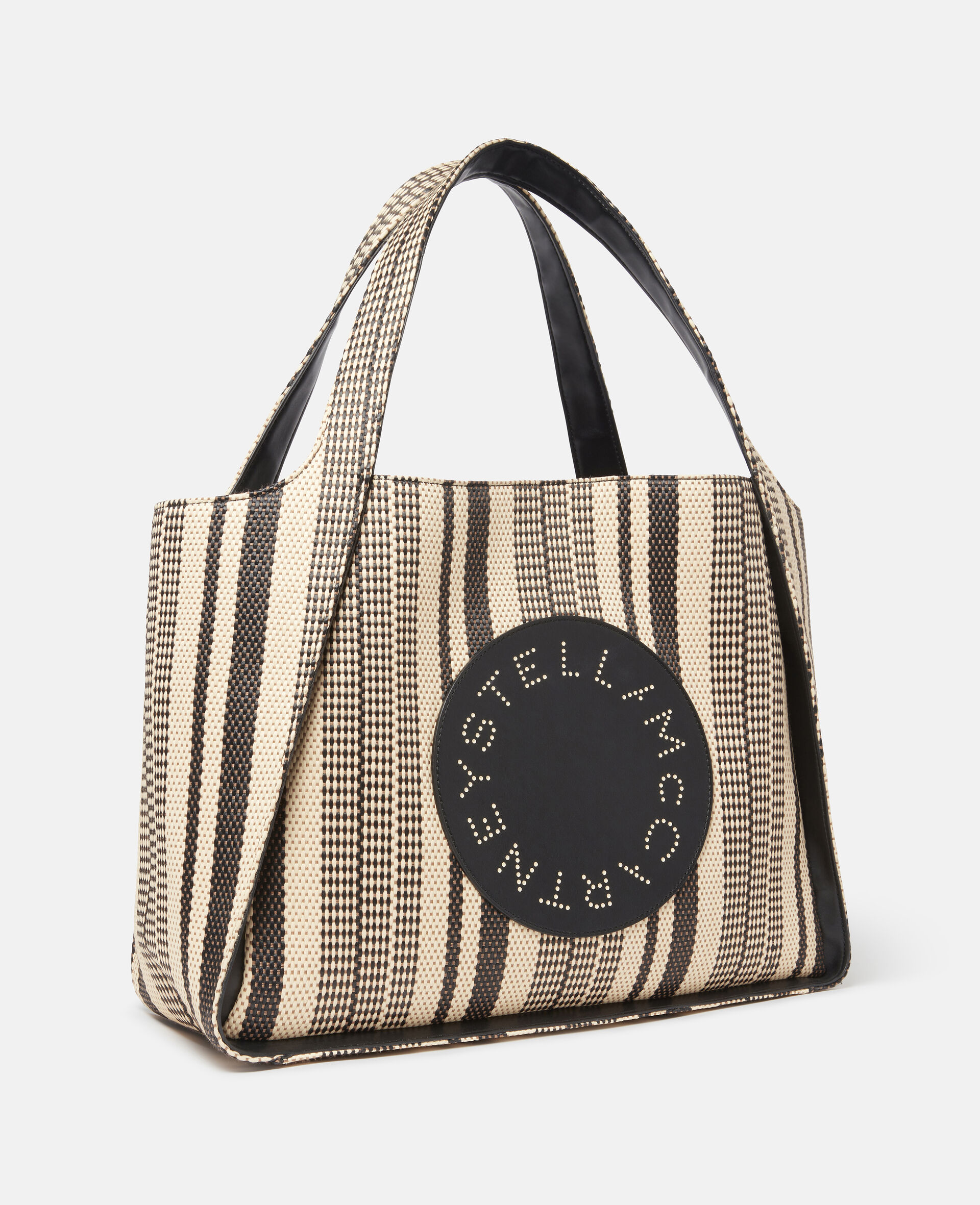 Stella Logo Striped Raffia Tote Bag -Black-large image number 1