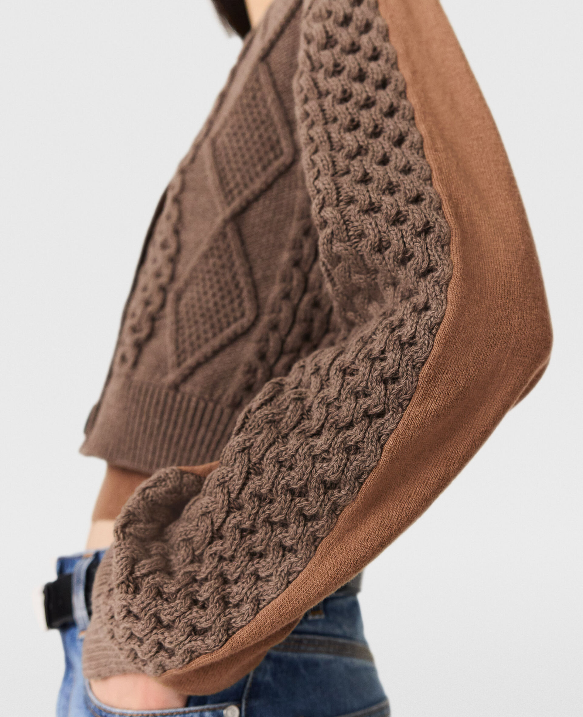 Hybrid Cropped Cardigan-Brown-large image number 2