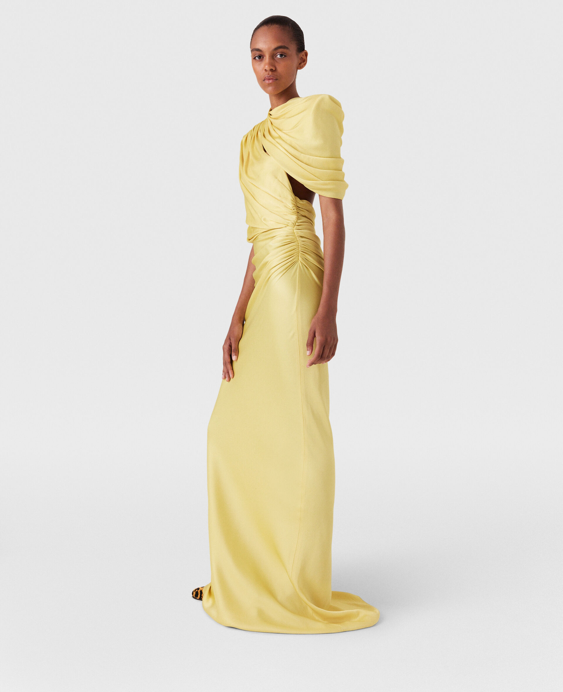 Satin Wrapped Short-Sleeve Maxi Dress-Yellow-large Satin Wrapped Short-Sleeve Maxi Dress-Yellow-large image number 6