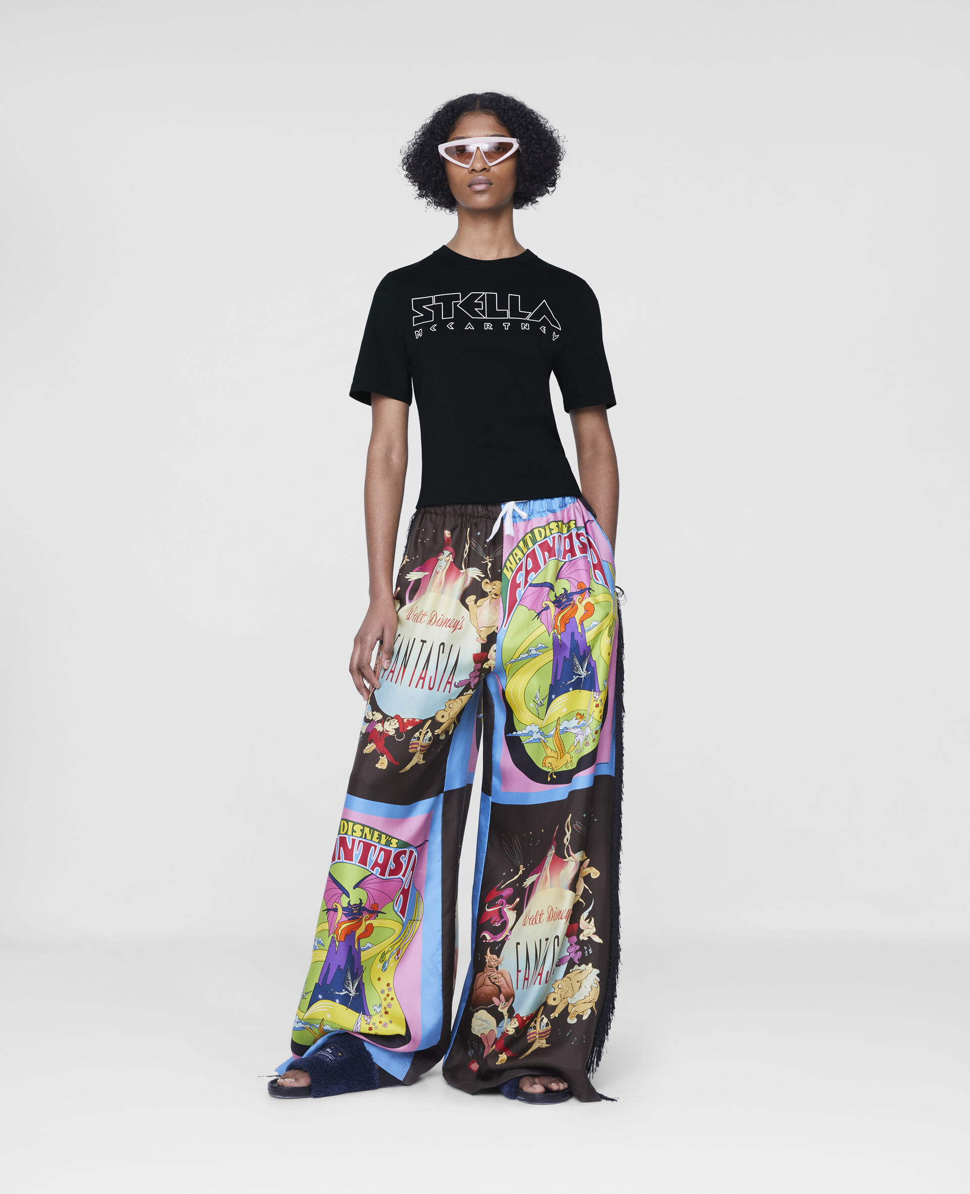 Fantasia Poster Print Fringe Silk Trousers-Multicolour-large image number 1