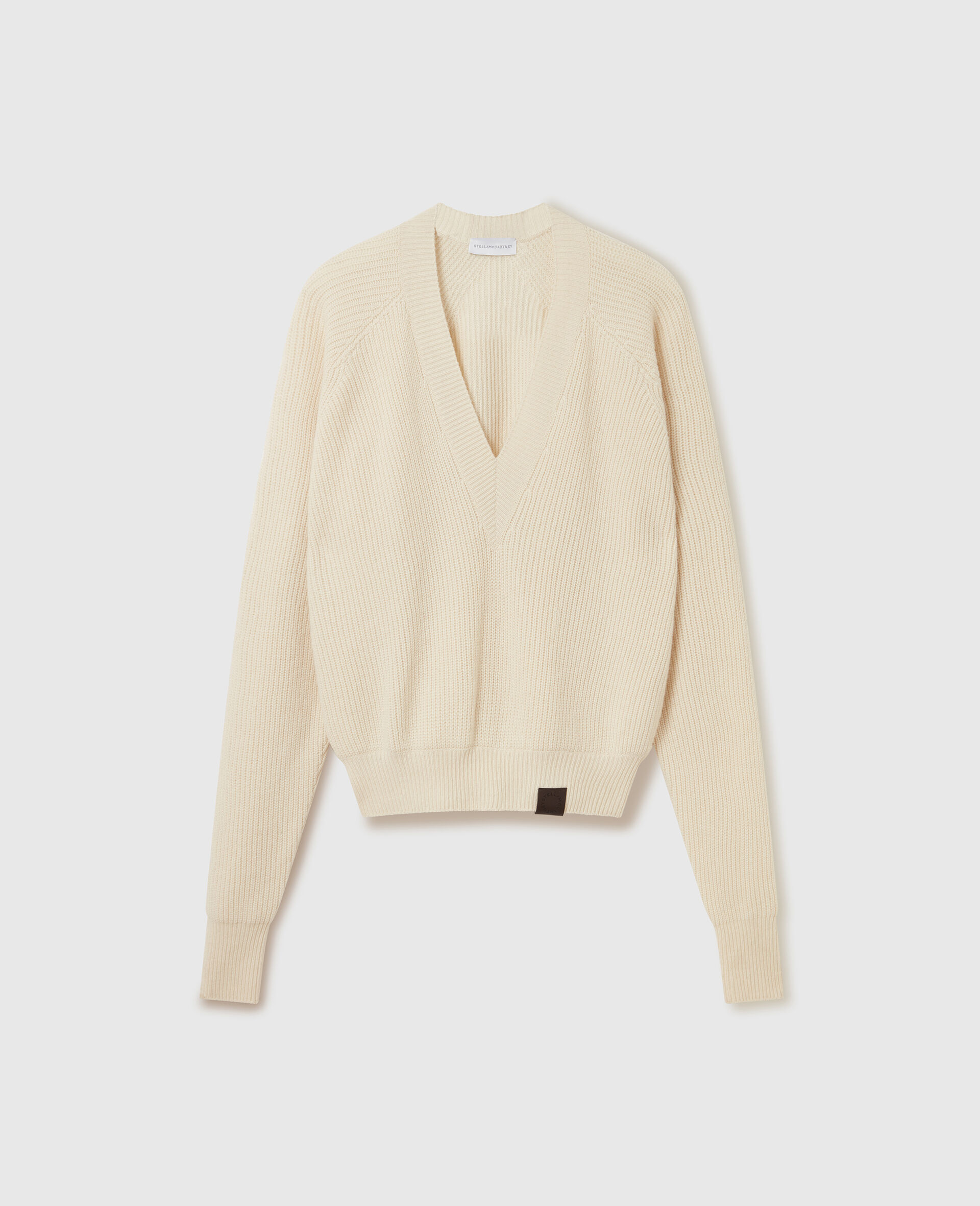 Long-Sleeve V-Neck Sweater-White-medium