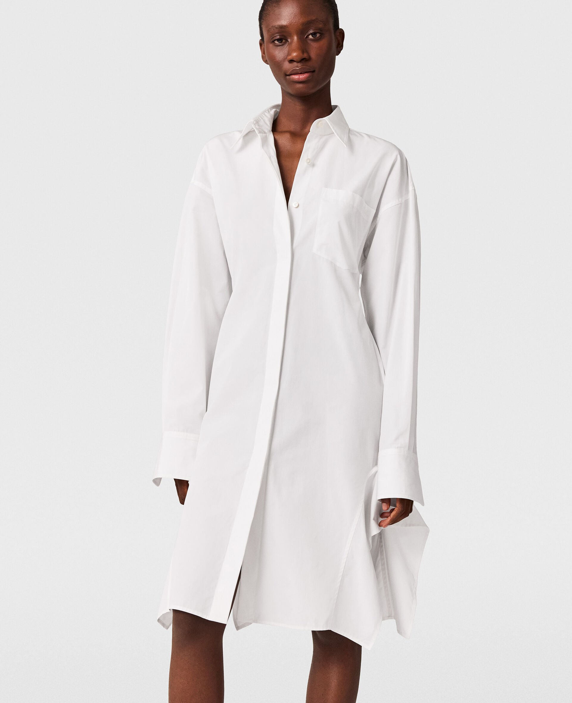 Long-Sleeve Shirt Dress-White-medium