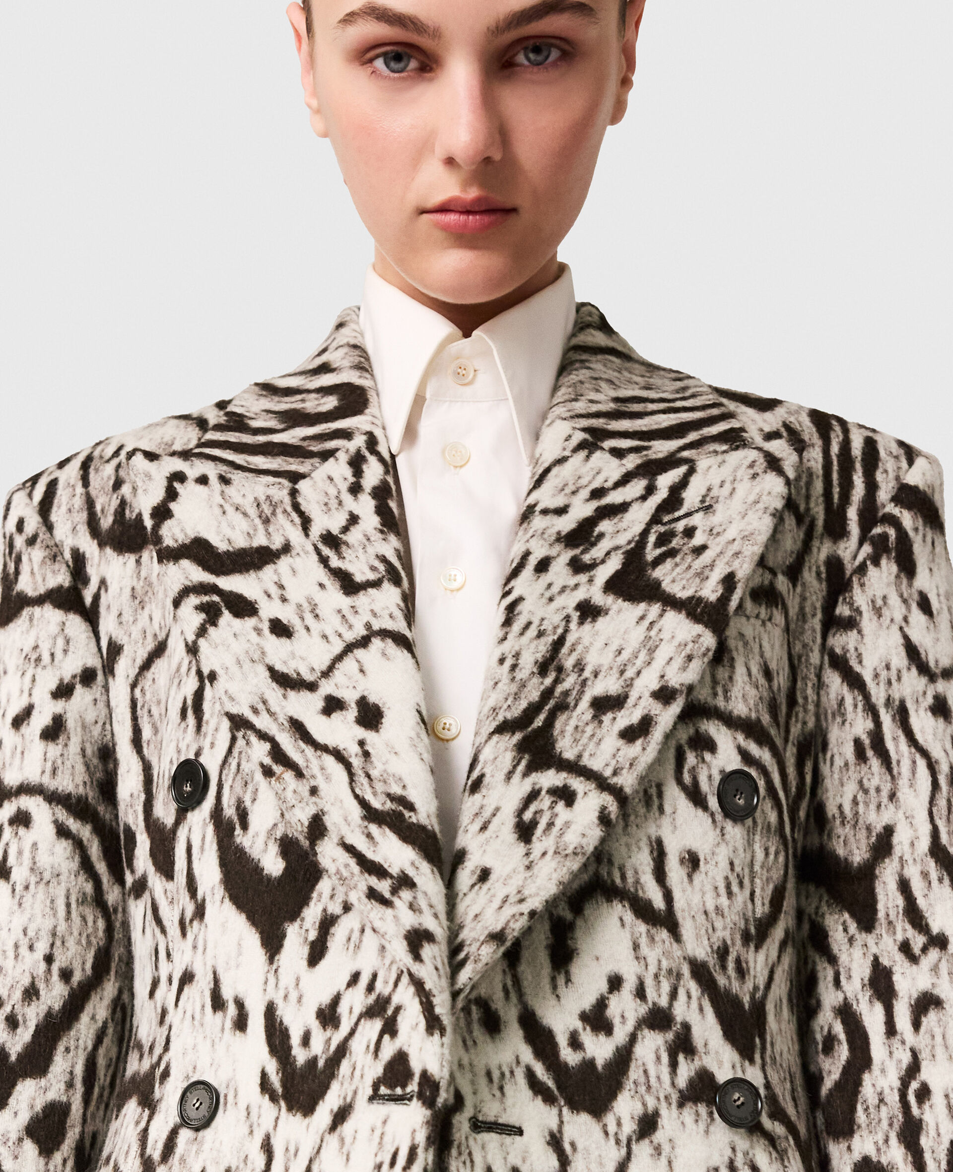 Slim-Fit Double-Breasted Cloud Leopard Blazer-Grey-large image number 2