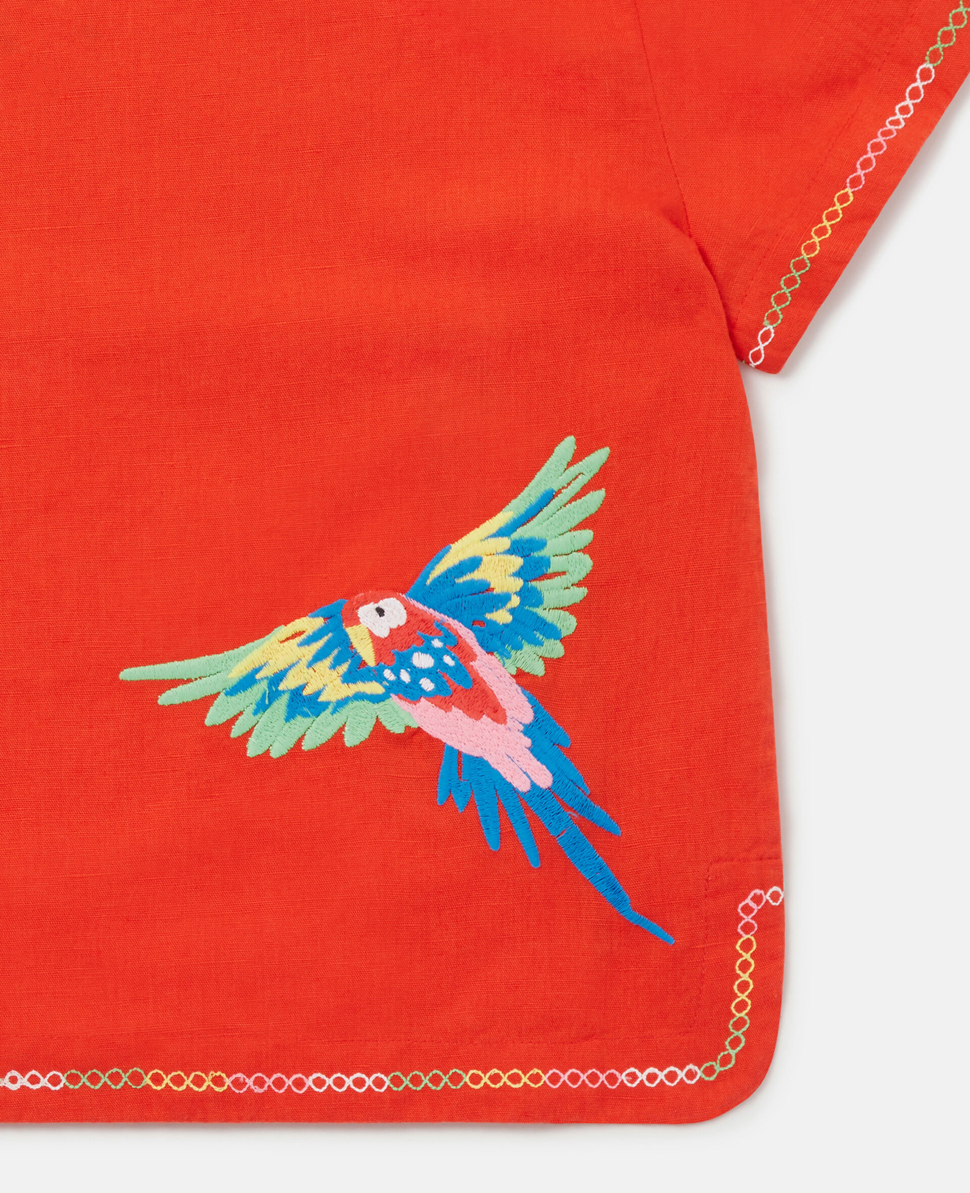 パロットエンブロイダリー リネンTシャツ-レッド-large image number 3