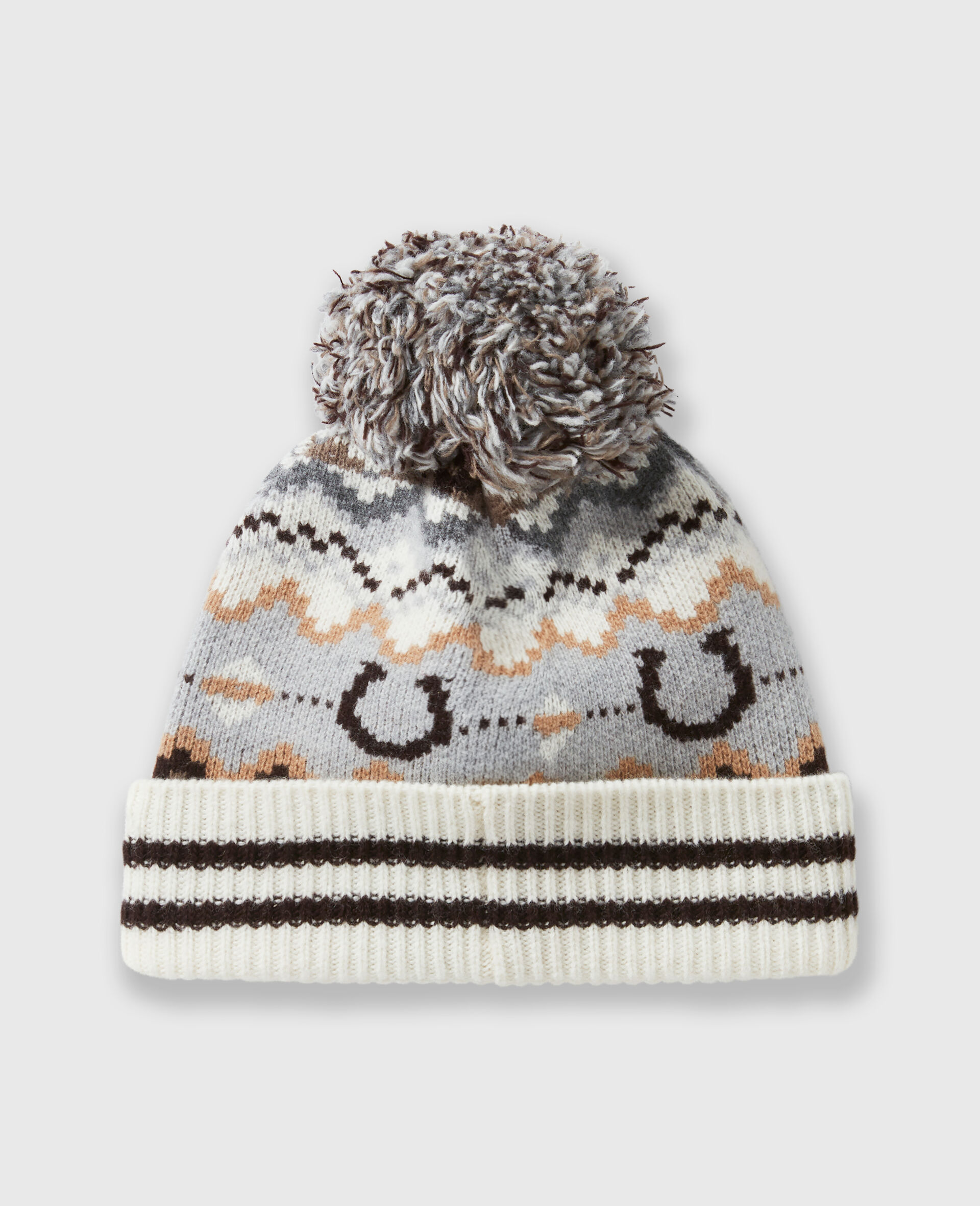 Ribbed Fairisle Logo Beanie-Brown-large image number 2