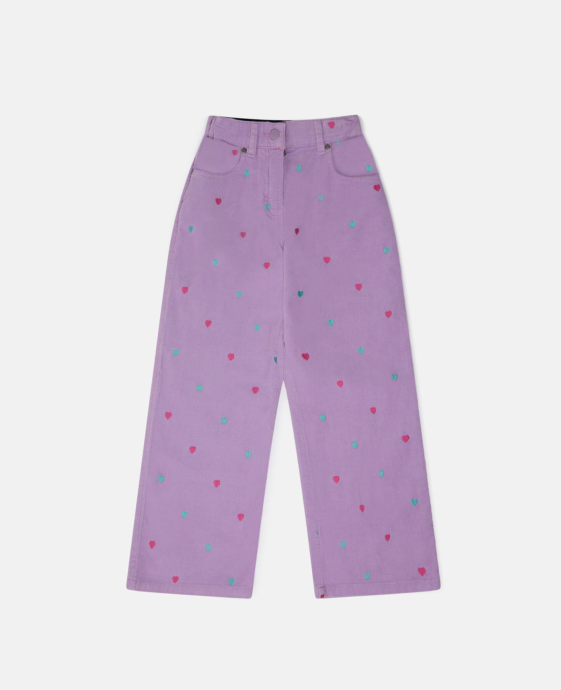 Heart Embroidery Wide Leg Jeans-Purple-large image number 0