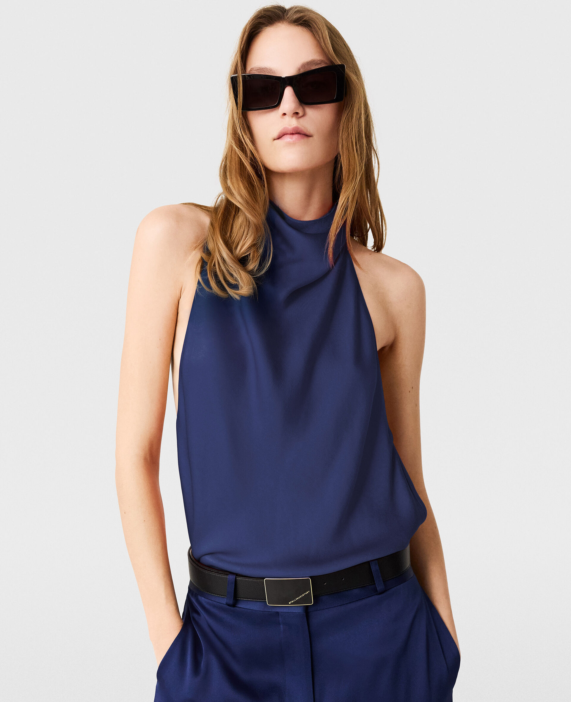 Top in Raso con Scollo all’Americana-Blu-medium