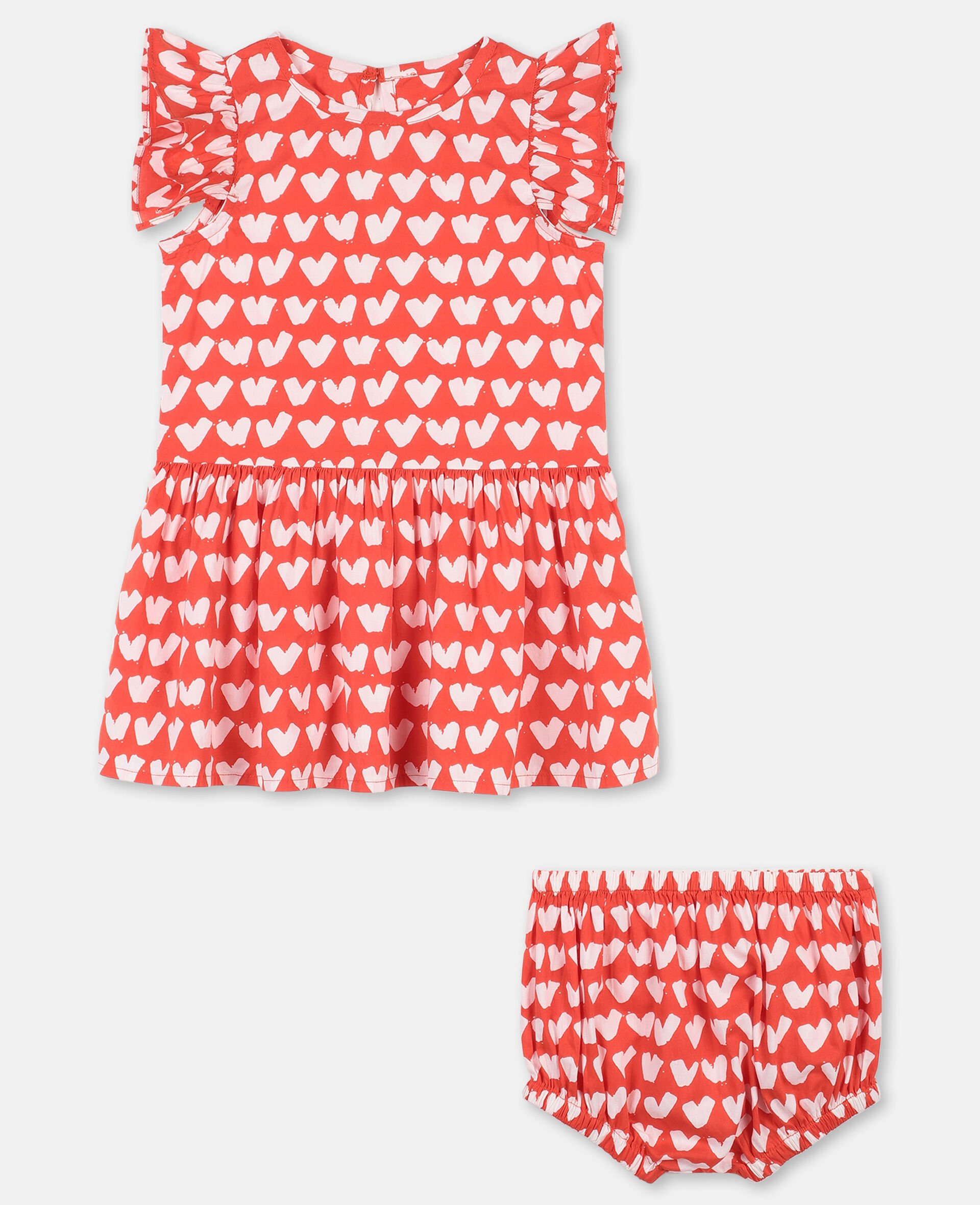 Kleid aus Baumwolle mit Herzen-Print -Rot-large