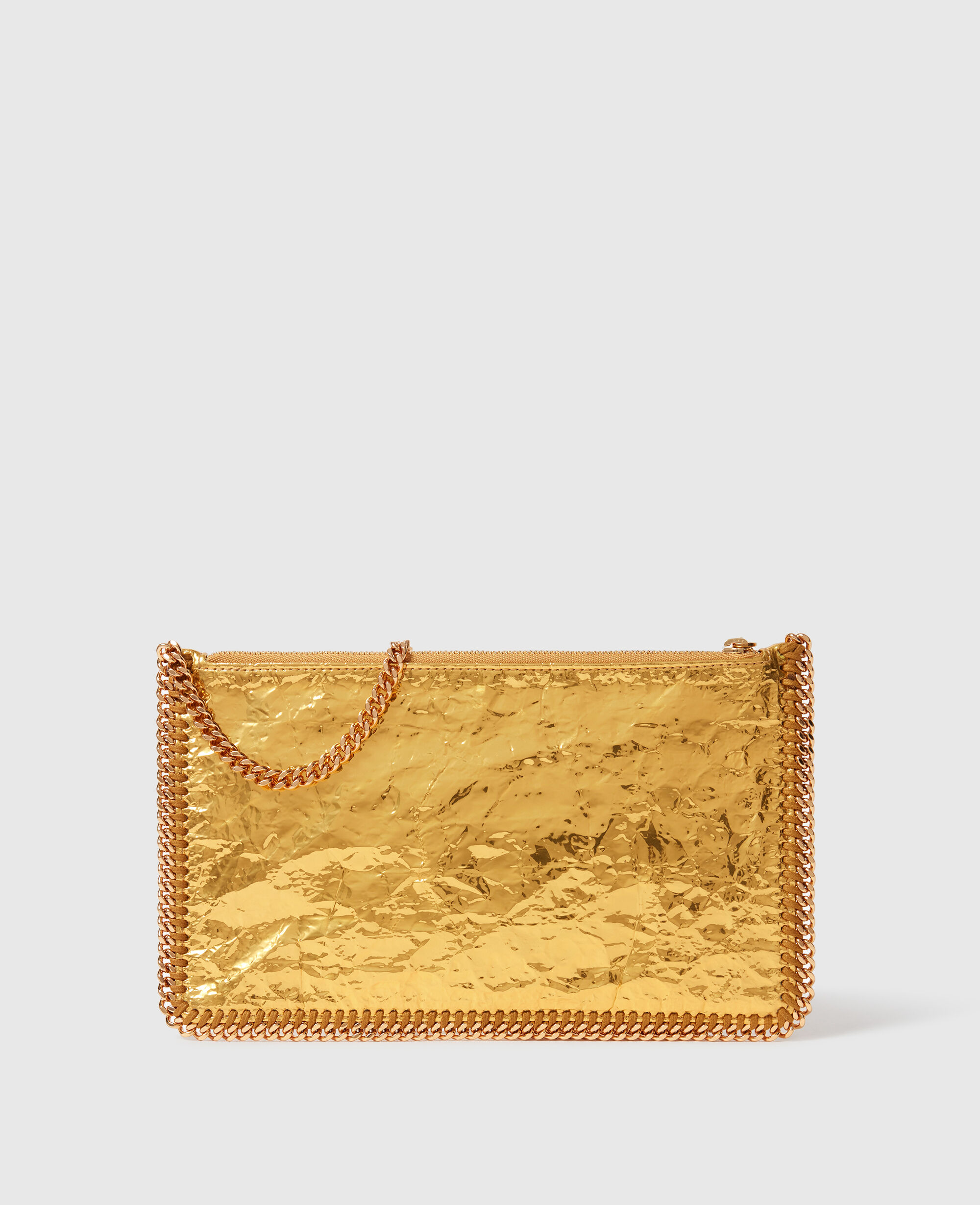 【大注目】 Women Gold Crinkled Metallic Falabella Wallet Crossbody Bag 小物