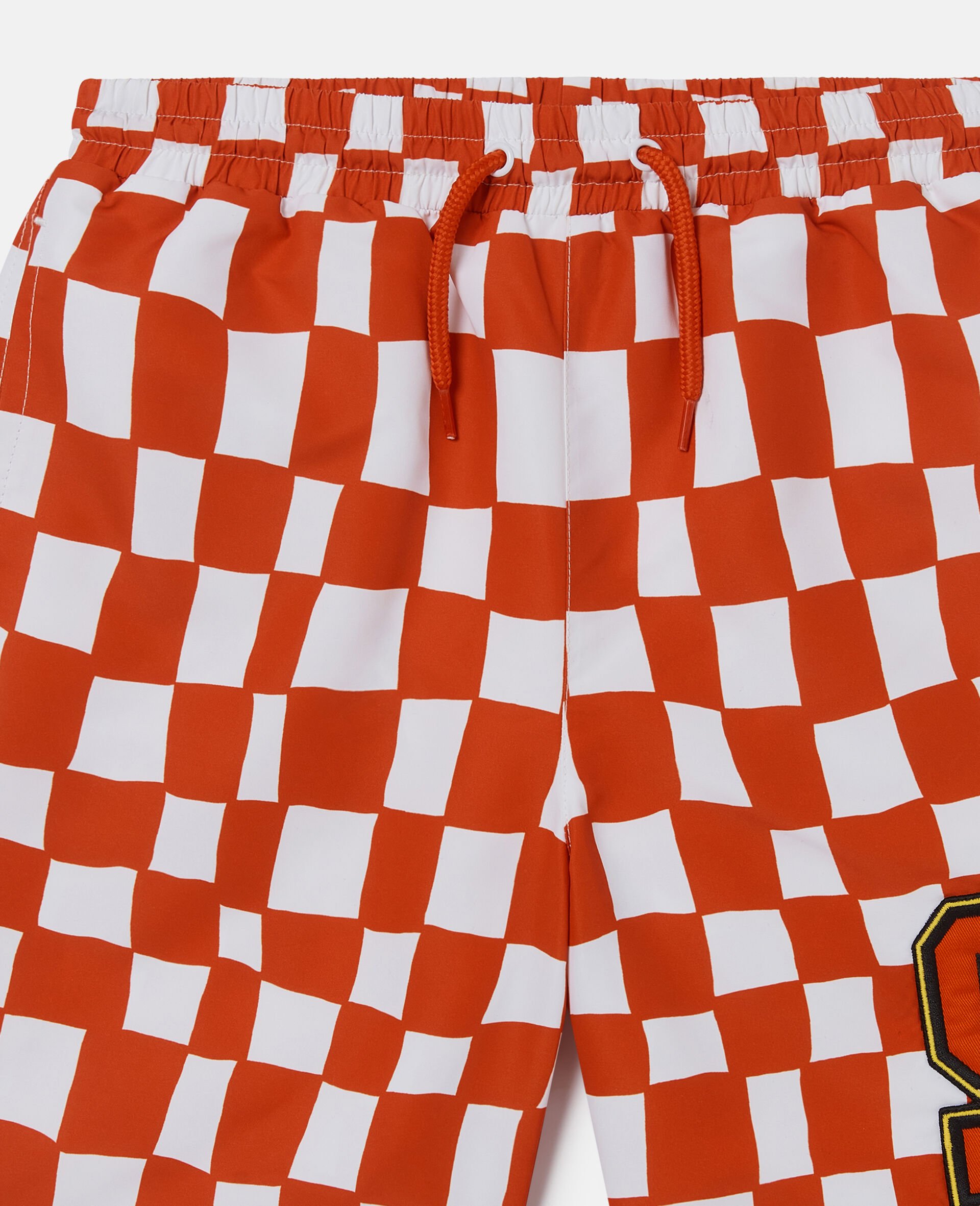 Brand Initial Check Swim Shorts-Red-large image number 1