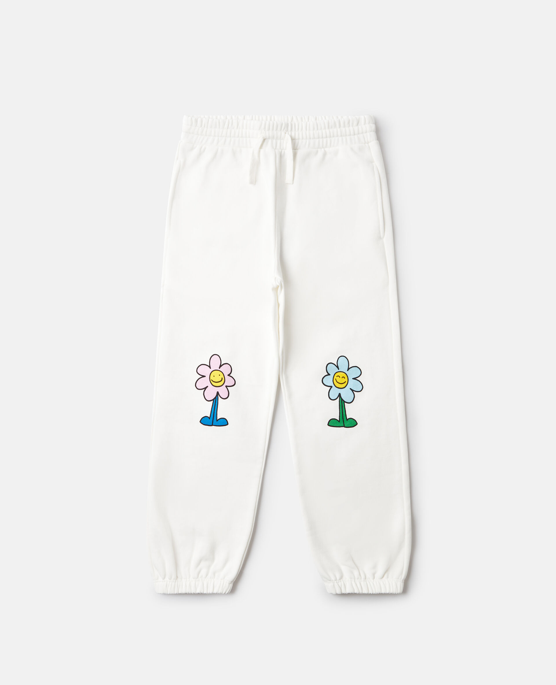 Pantaloni Sportivi con Coulisse e Grafica Fiori-Bianco-medium