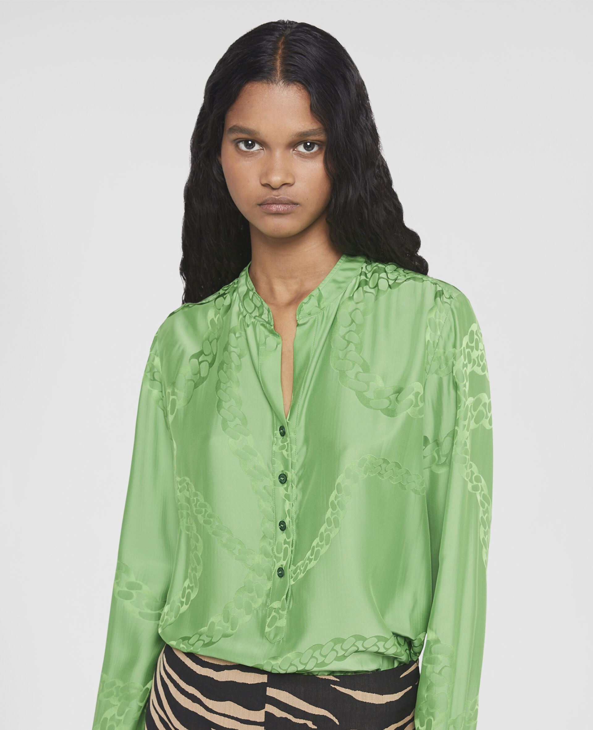 Falabella Chain Silk Jacquard Shirt-Green-large image number 3