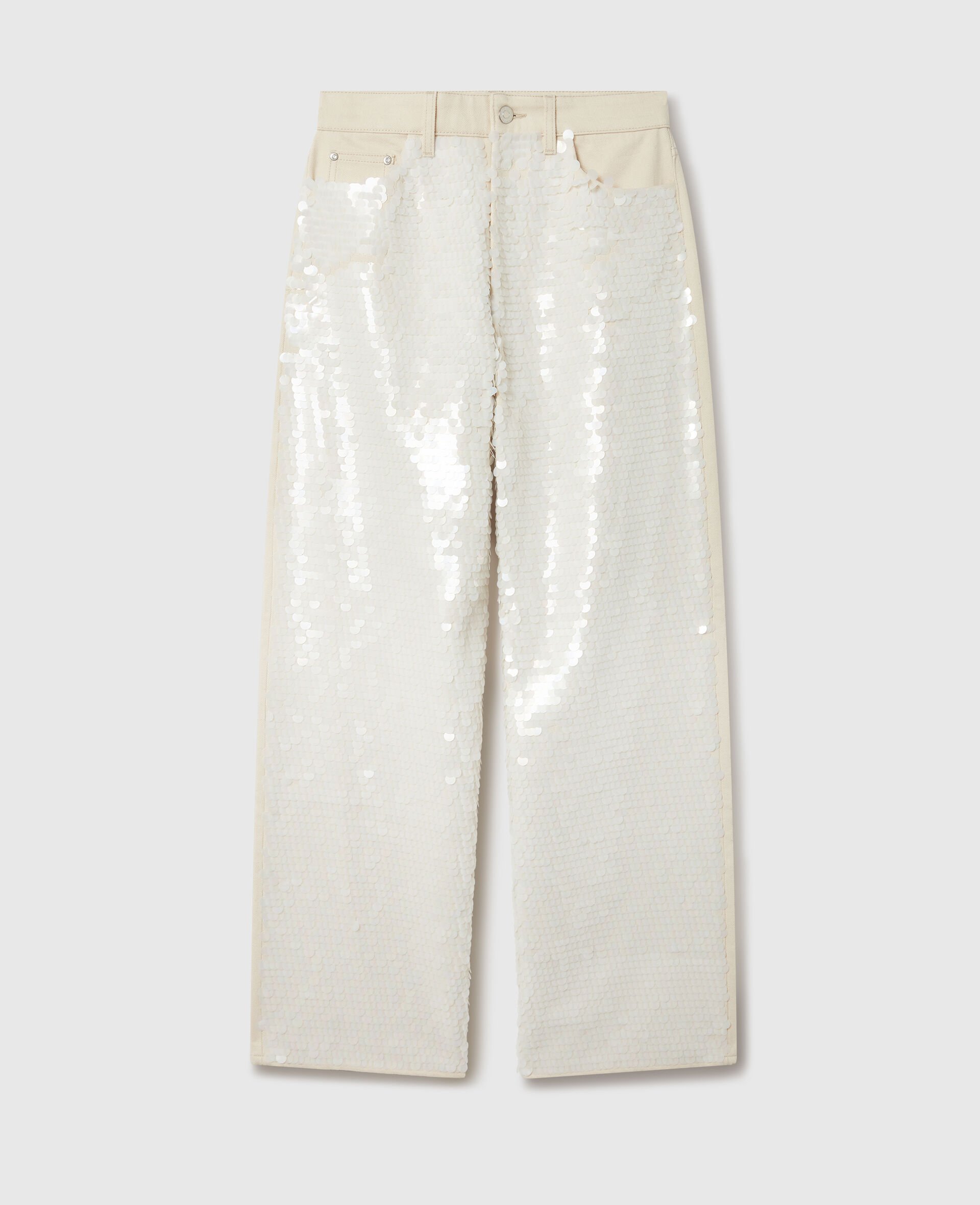 Opalescent Sequin Wide-Leg Jeans-Cream-medium