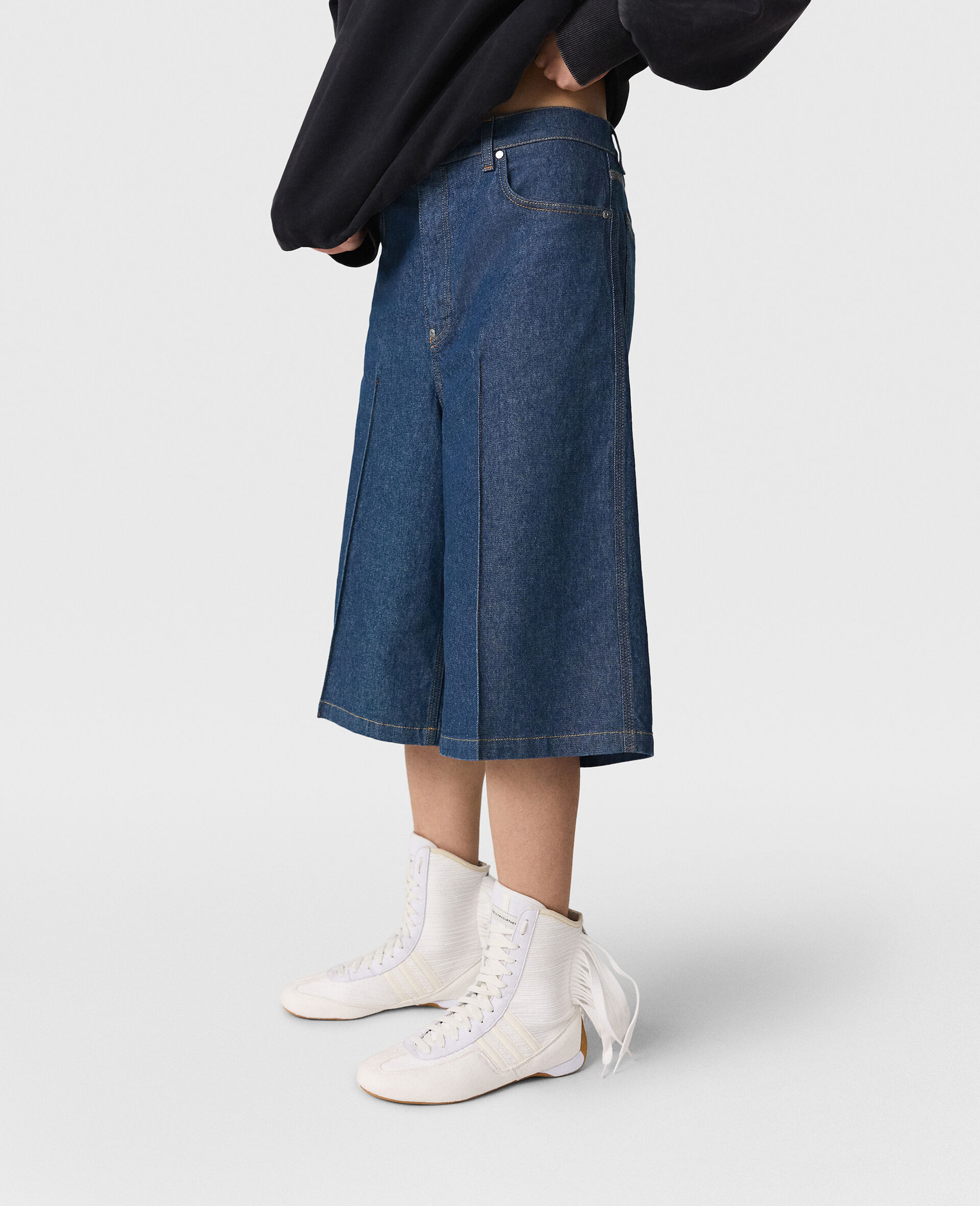 Centre-Pleat Denim Tailored Shorts-Blue-large image number 4