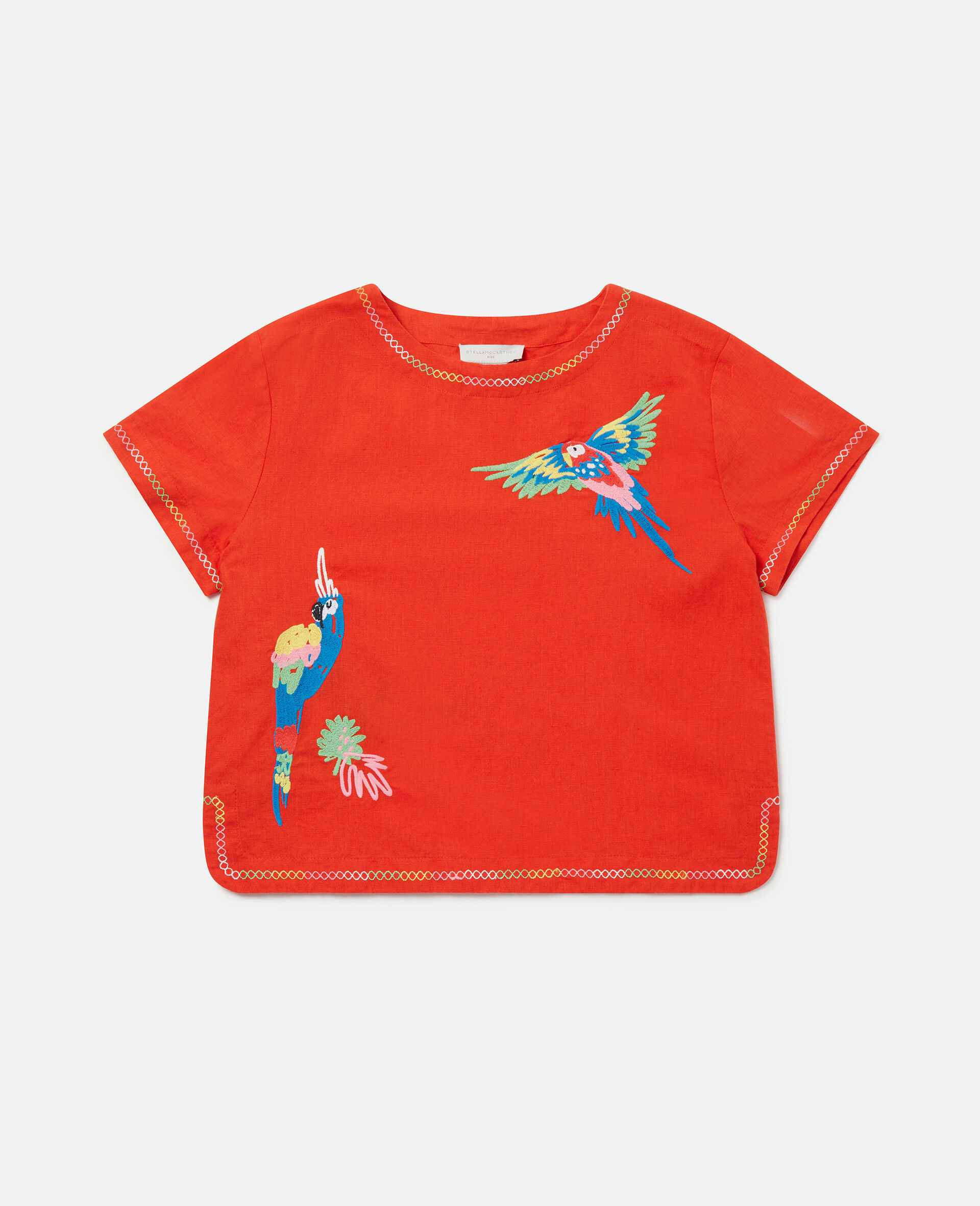 パロットエンブロイダリー リネンTシャツ-レッド-large image number 0