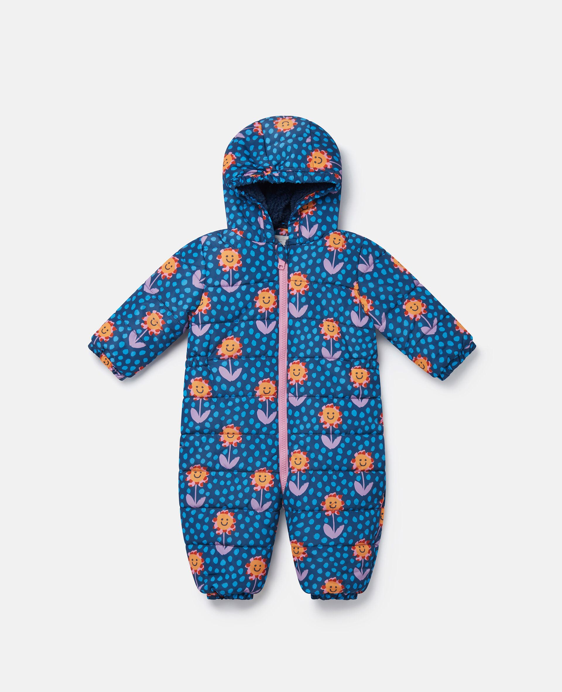 Smiling Flower Print Pramsuit-Blue-large Smiling Flower Print Pramsuit-Blue-large image number 0