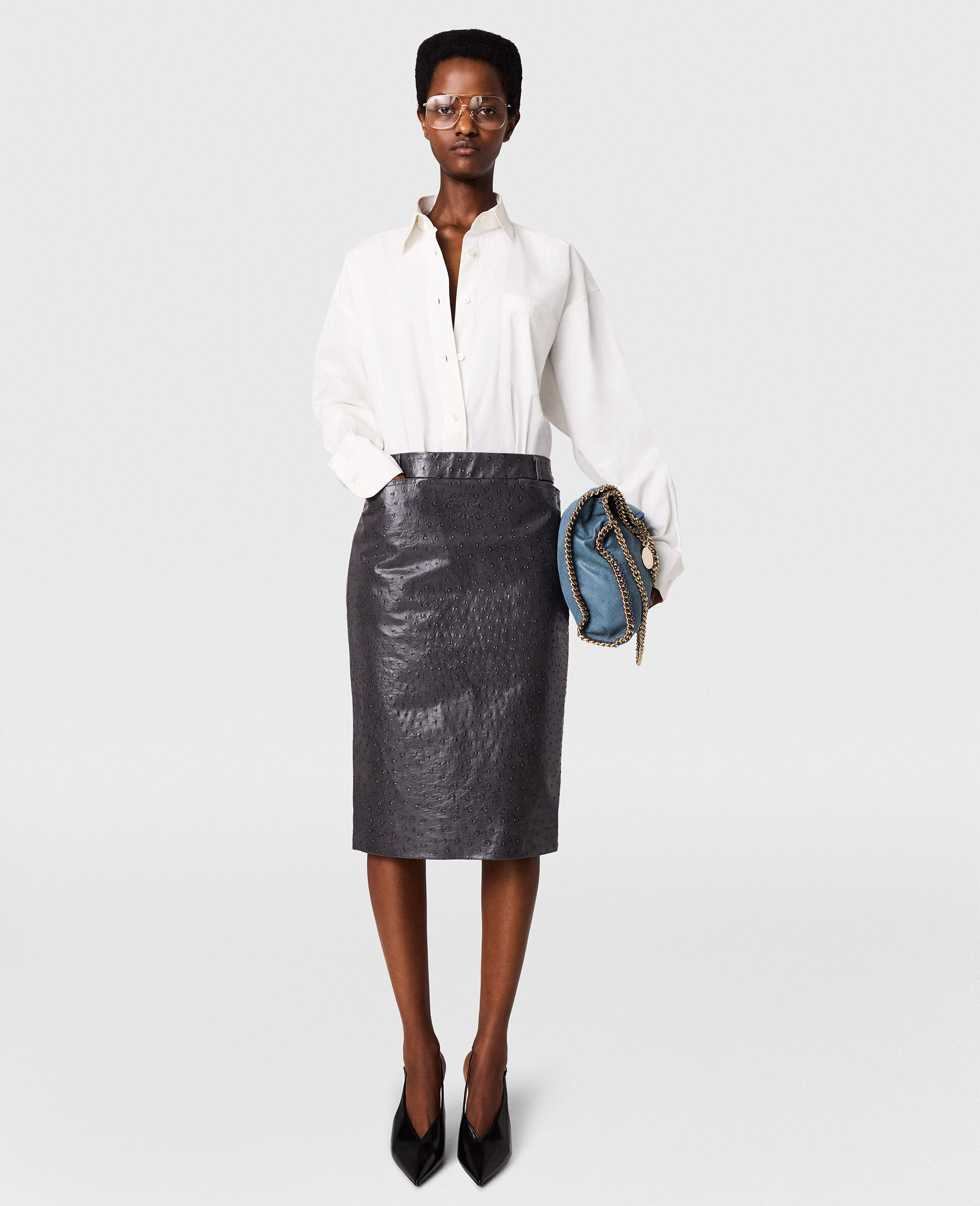 Gonna Midi con Texture Effetto Struzzo-Grigio-medium