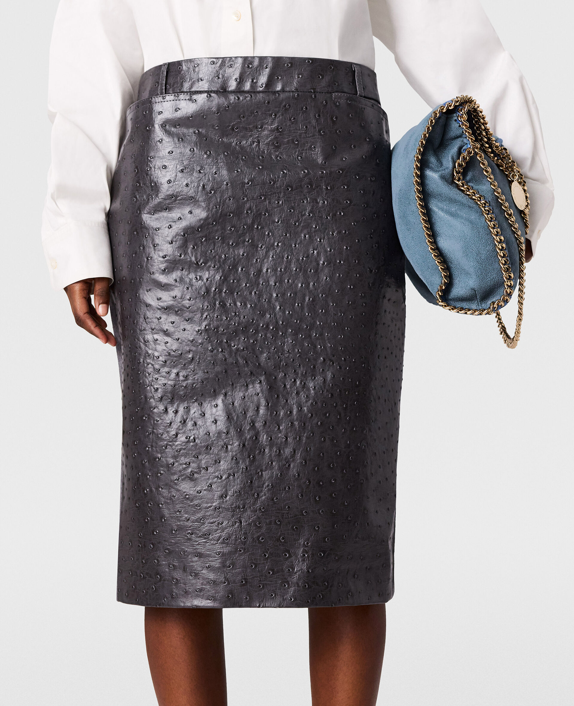 Ostrich Texture Midi Skirt-Grey-large image number 3