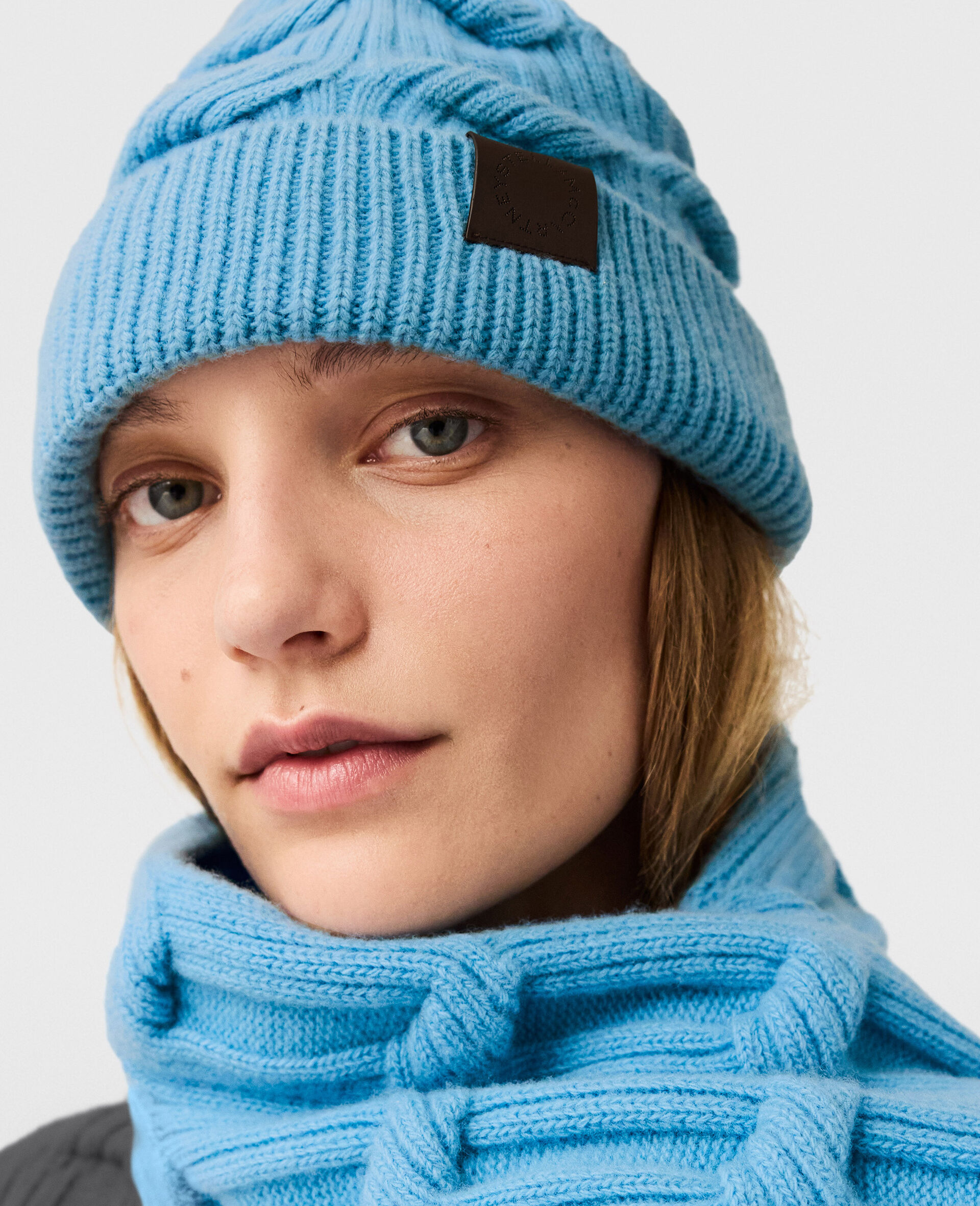 Falabella Cable-Knit Beanie-Blue-medium