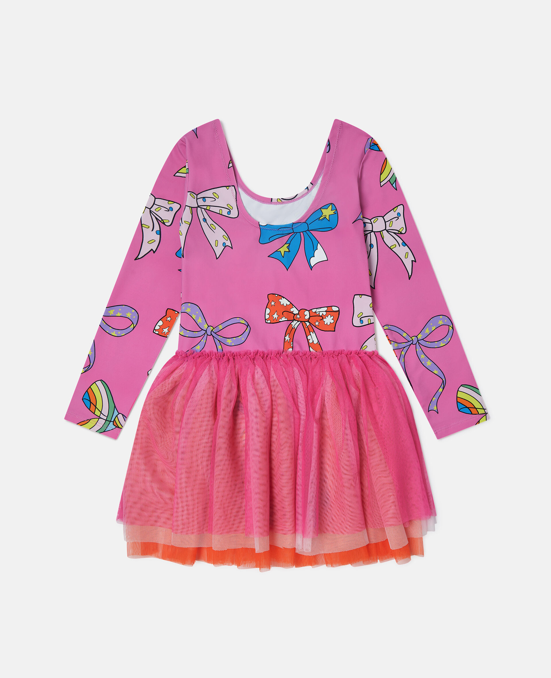 Bow Print Layered Tulle Dress-Pink-large image number 2