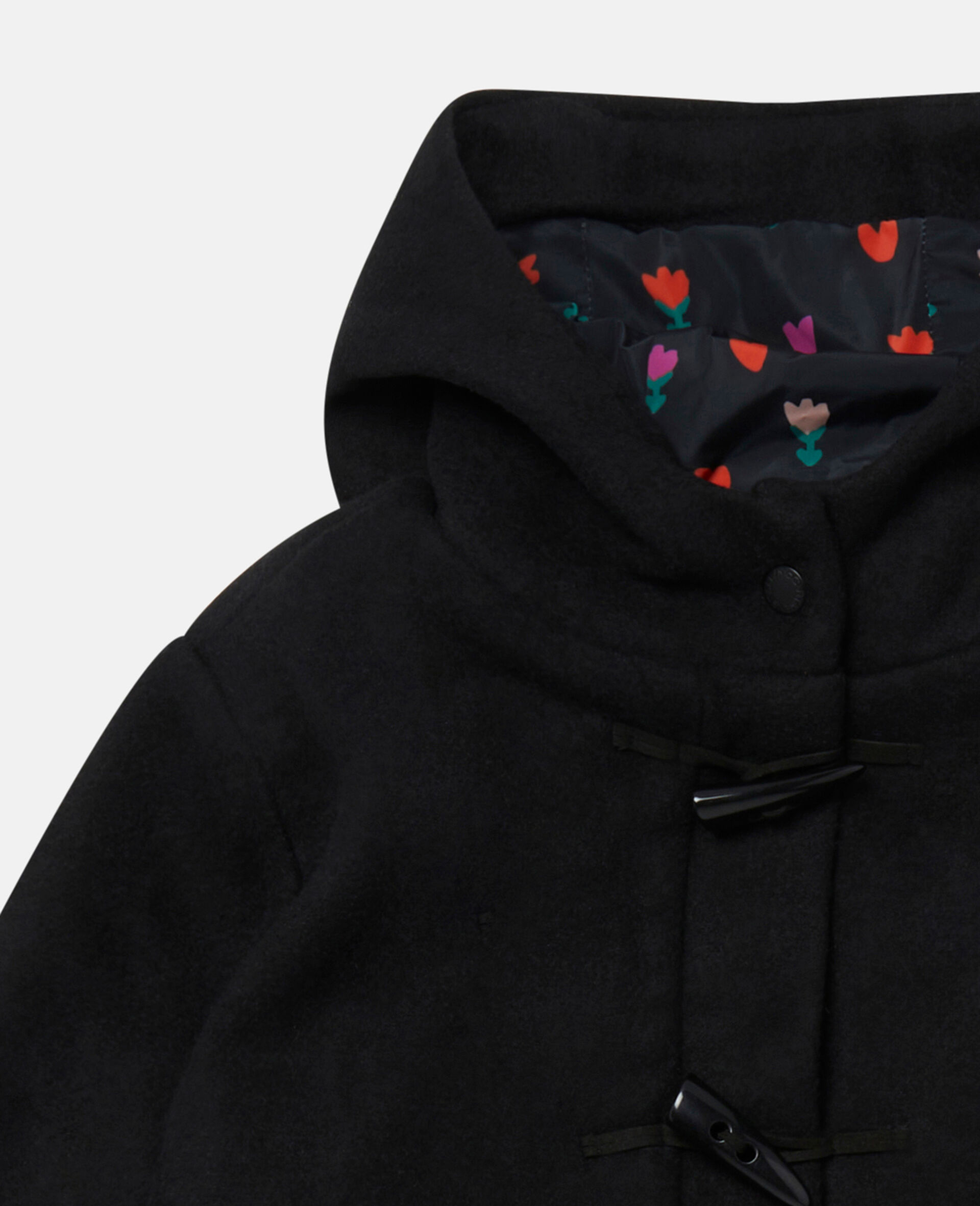 Tulip Embroidery Hooded Duffle Coat-Black-large image number 1