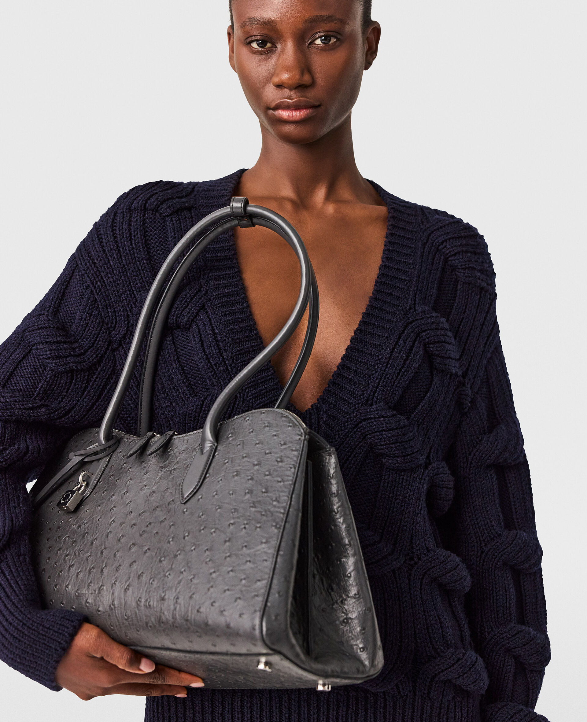 Falabella Cable-Knit V-Neck Jumper-Blue-large image number 3