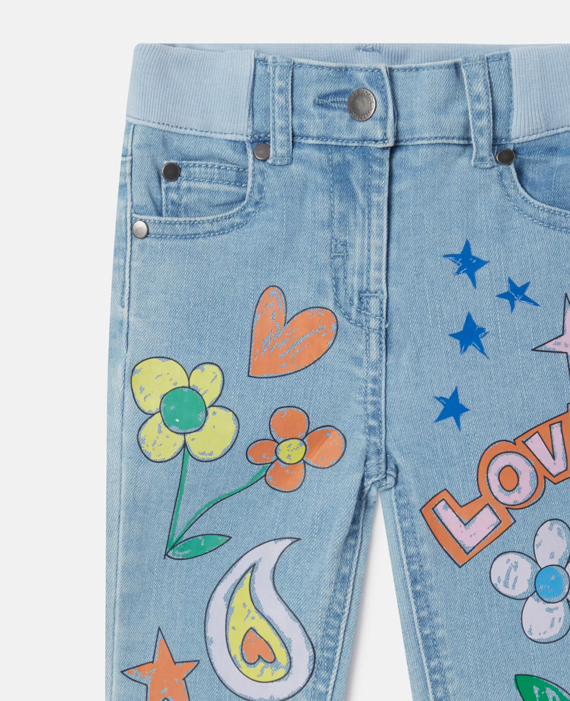 Doodle Print Slim Fit Jeans-Blue-large Doodle Print Slim Fit Jeans-Blue-large image number 1
