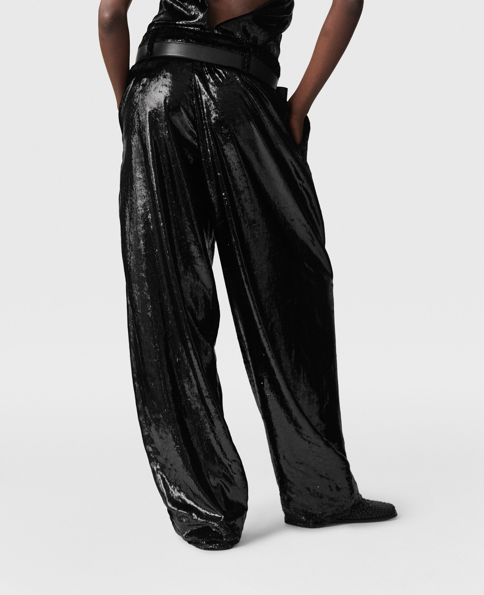 Pantalon souple en velours a empiecements-Noir-large image number 3