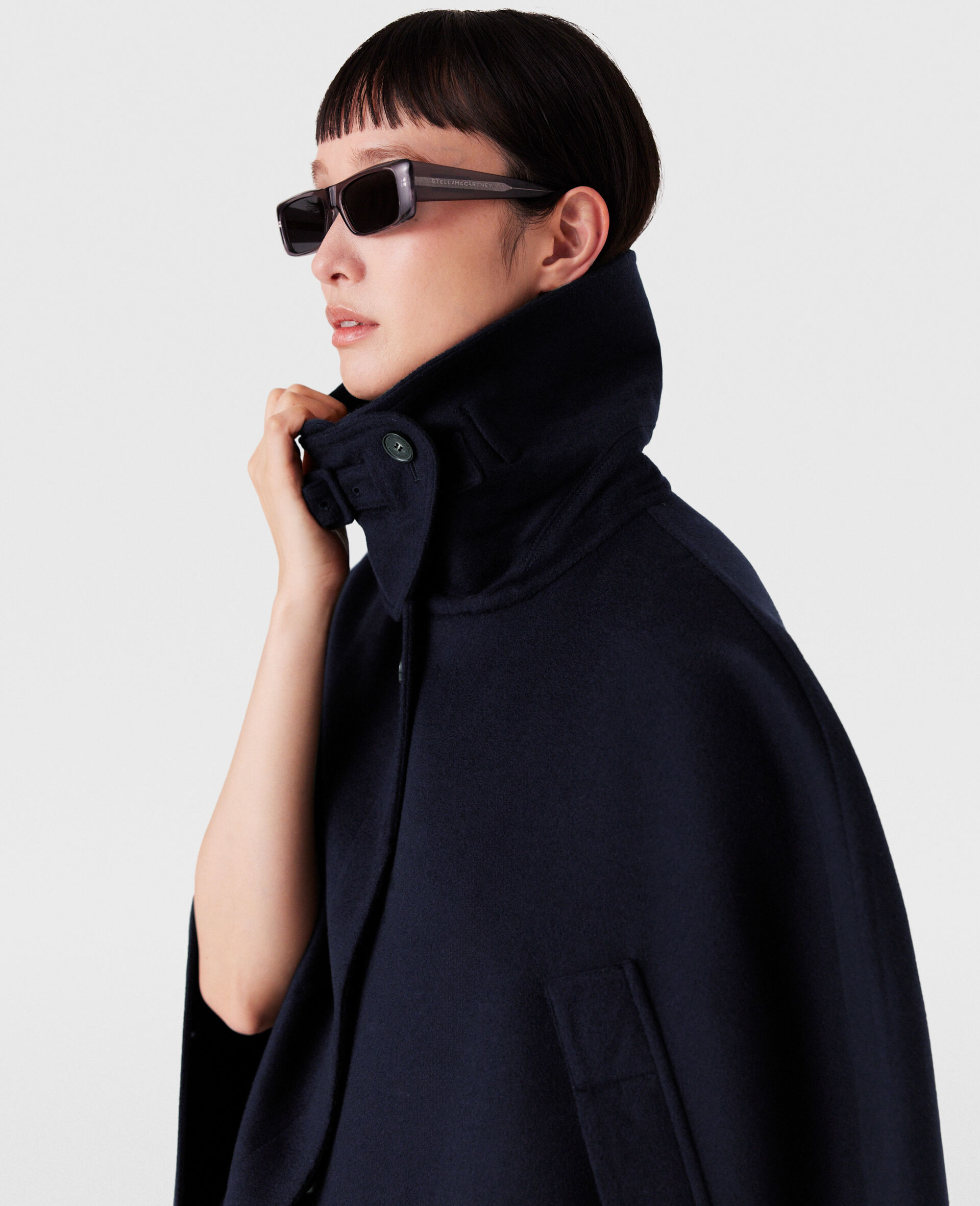 High-Neck Button-Up Cape-Blue-large image number 2