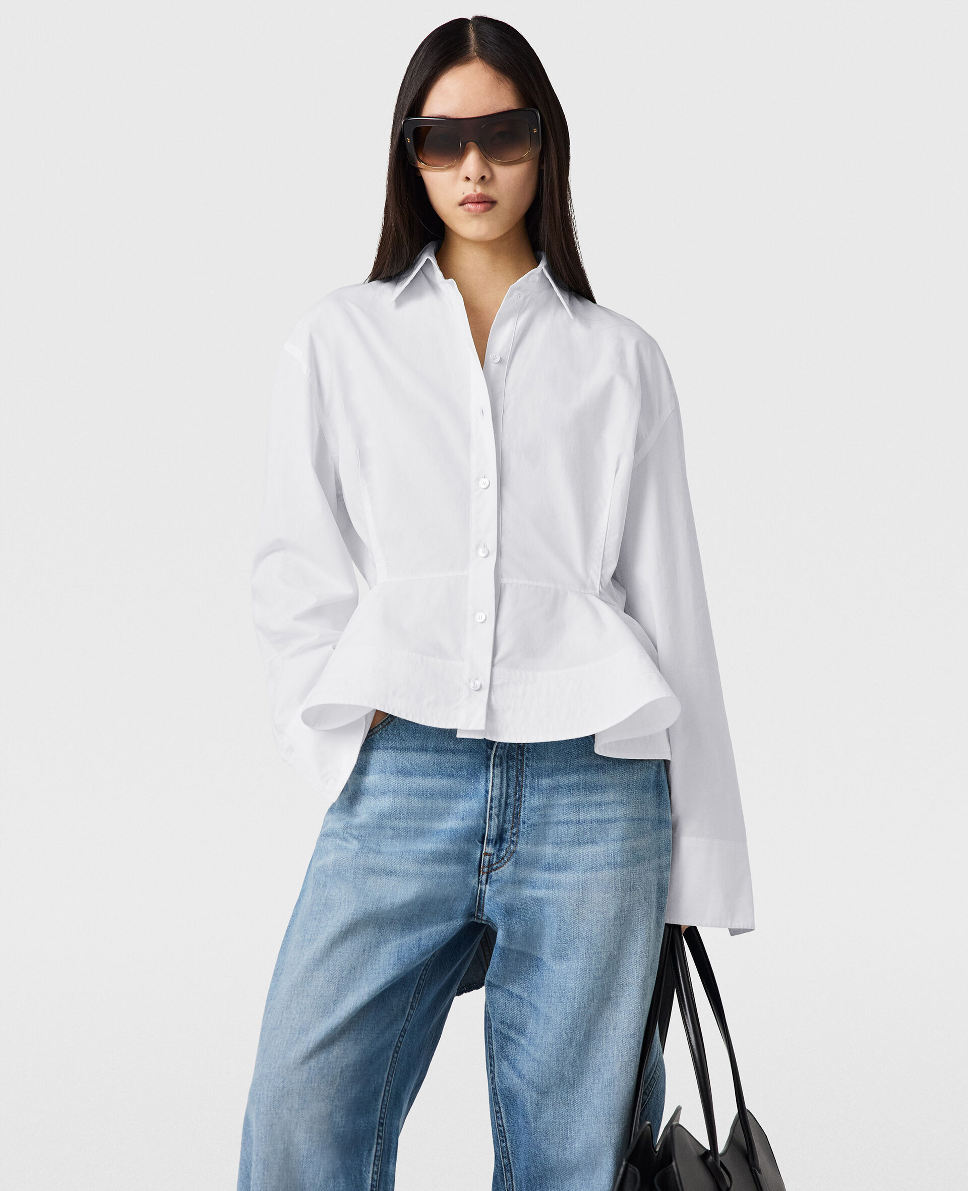 Poplin Peplum Shirt-White-medium