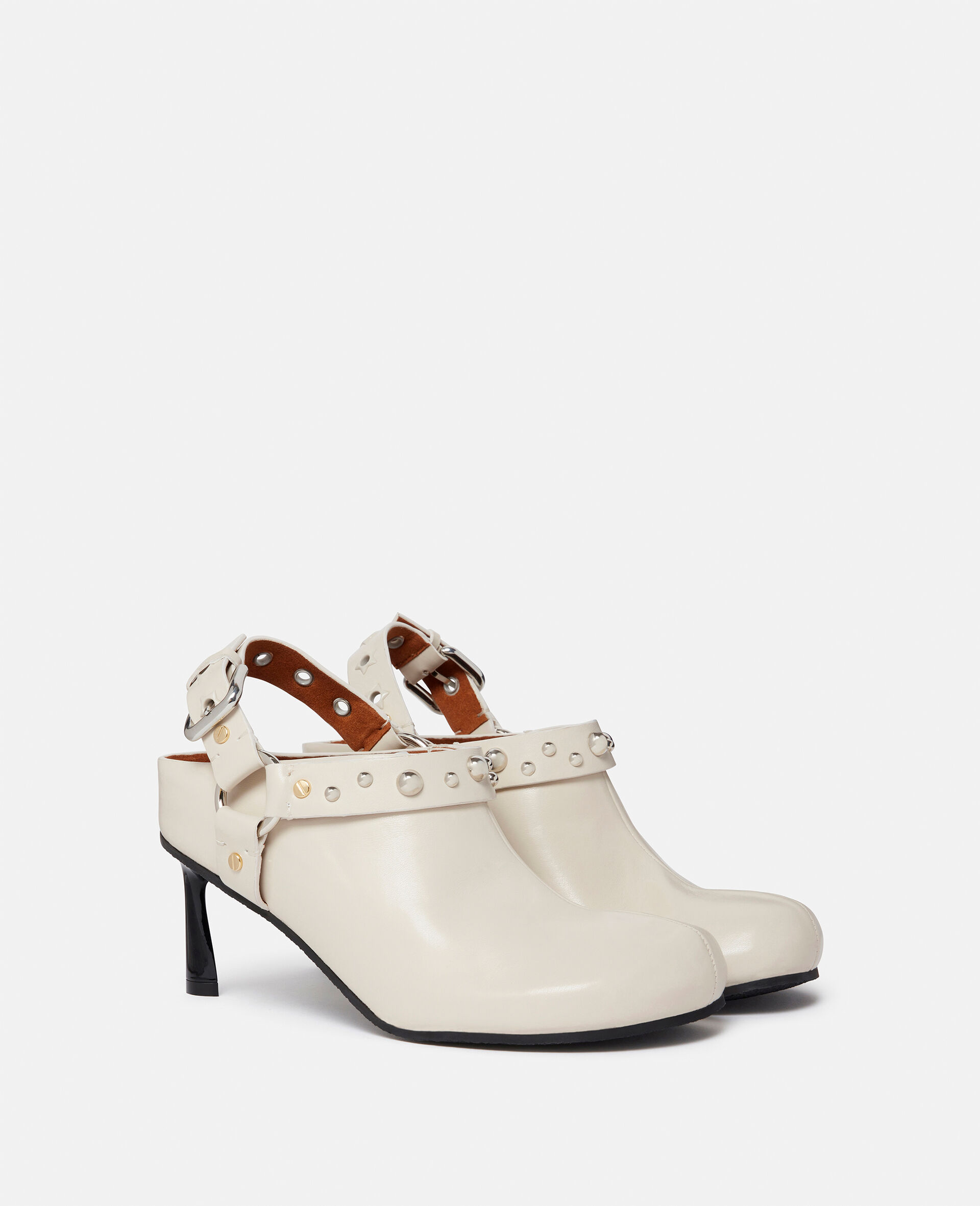 Elyse Studded Heeled Clogs -White-large image number 2